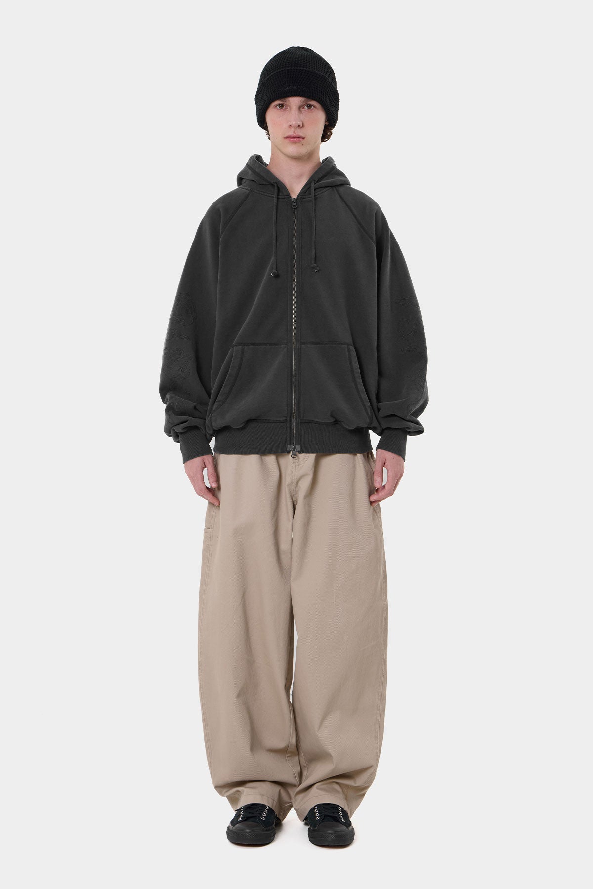 OVERLOCK ZIP-UP GD HOODIE WASHED BLACK