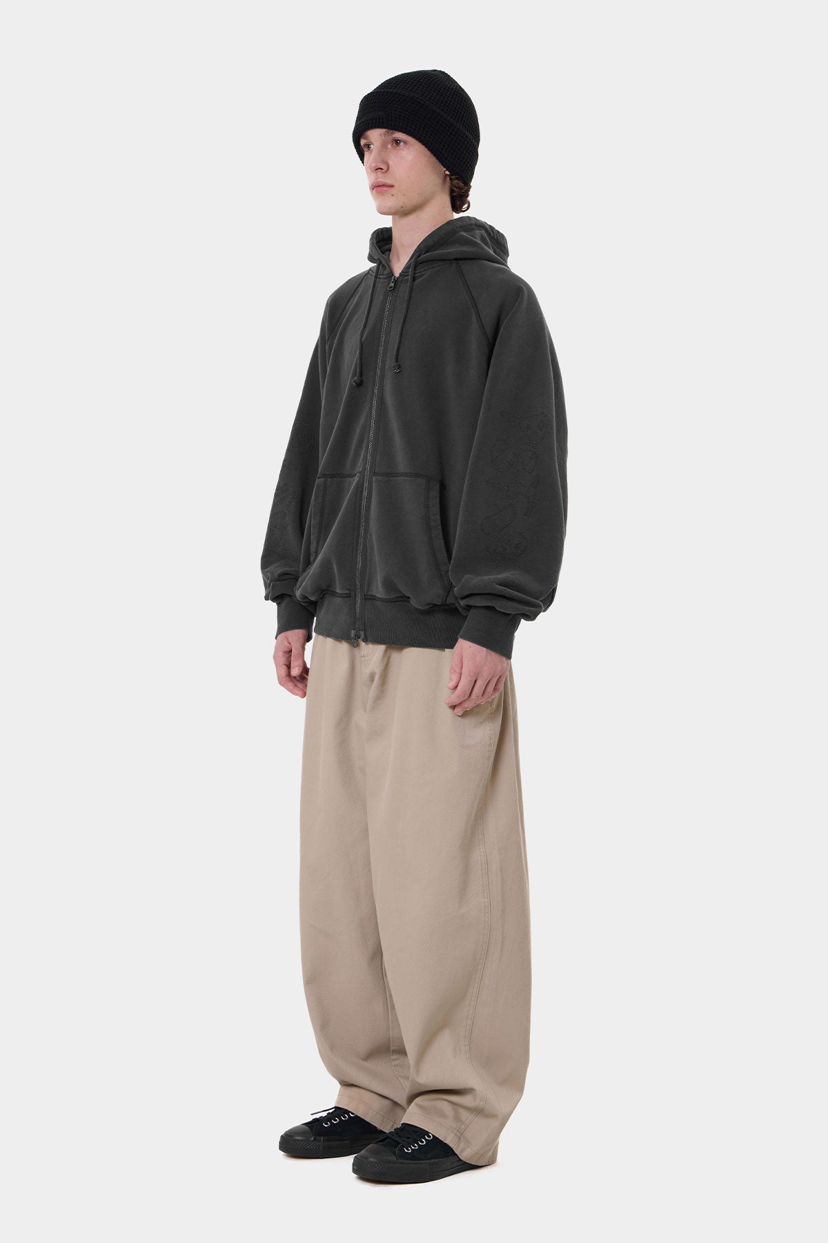 OVERLOCK ZIP-UP GD HOODIE WASHED BLACK