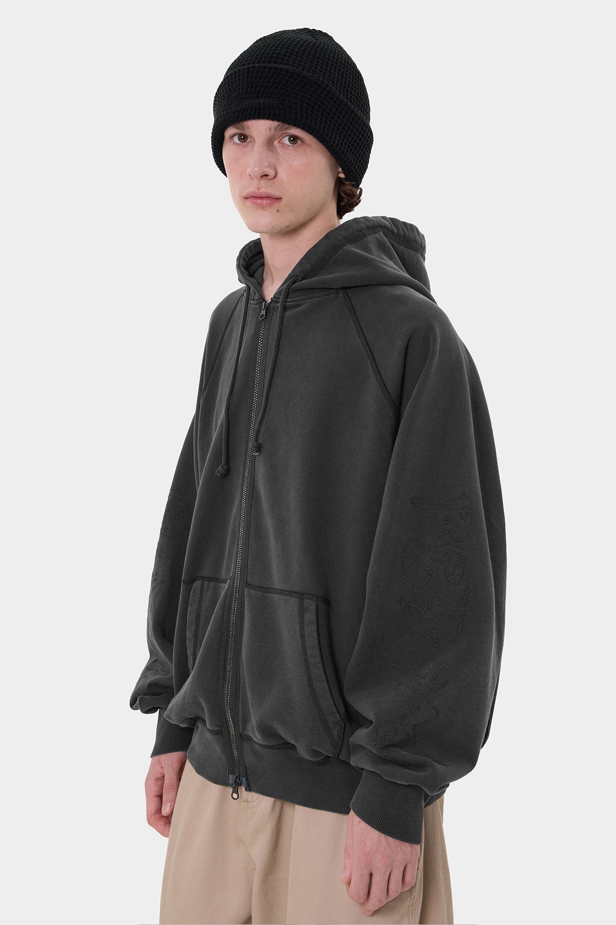 OVERLOCK ZIP-UP GD HOODIE WASHED BLACK