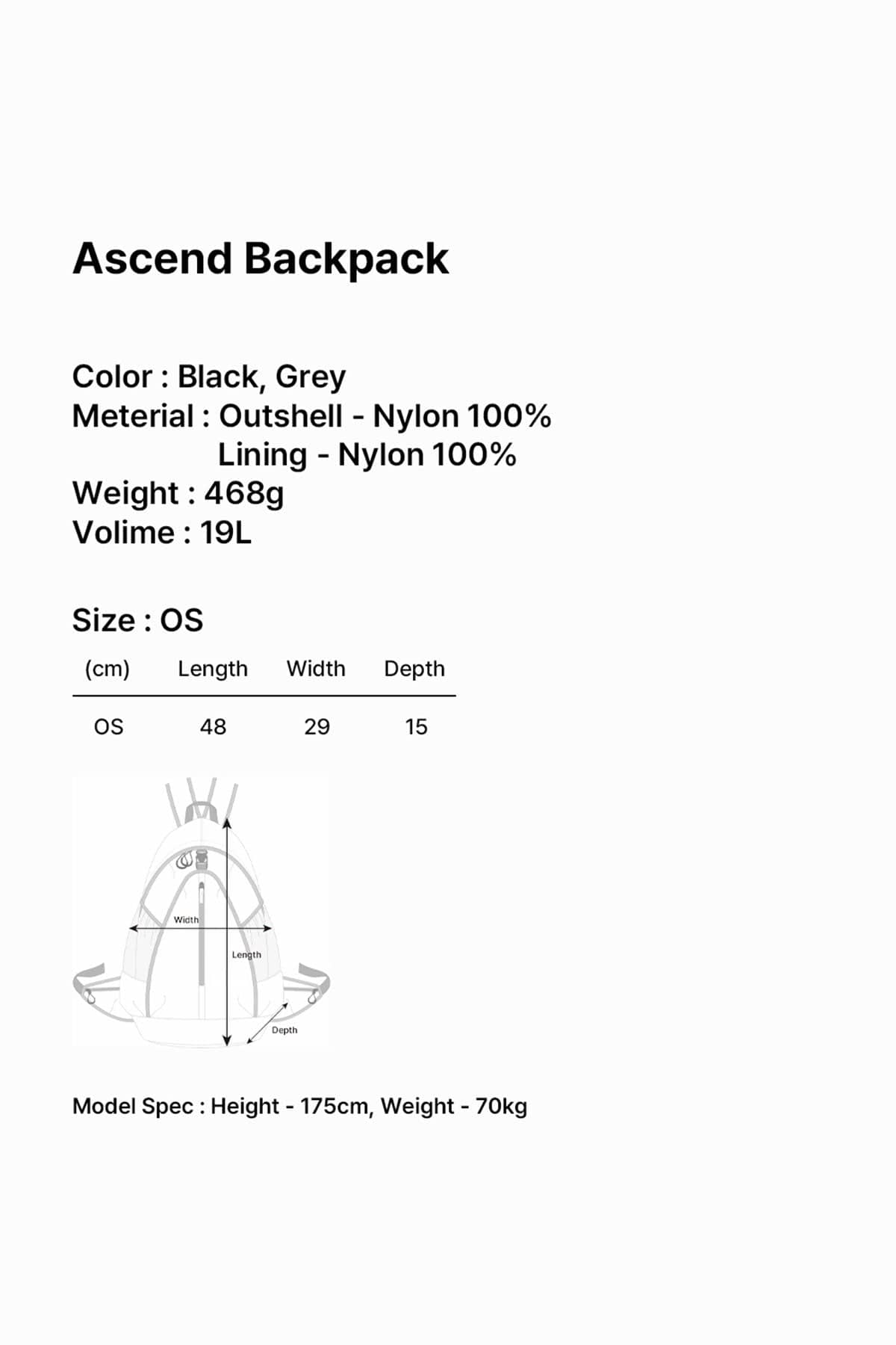 POINTED ONE-SIZE [FOUND POCKET] ASCEND BACKPACK GREY