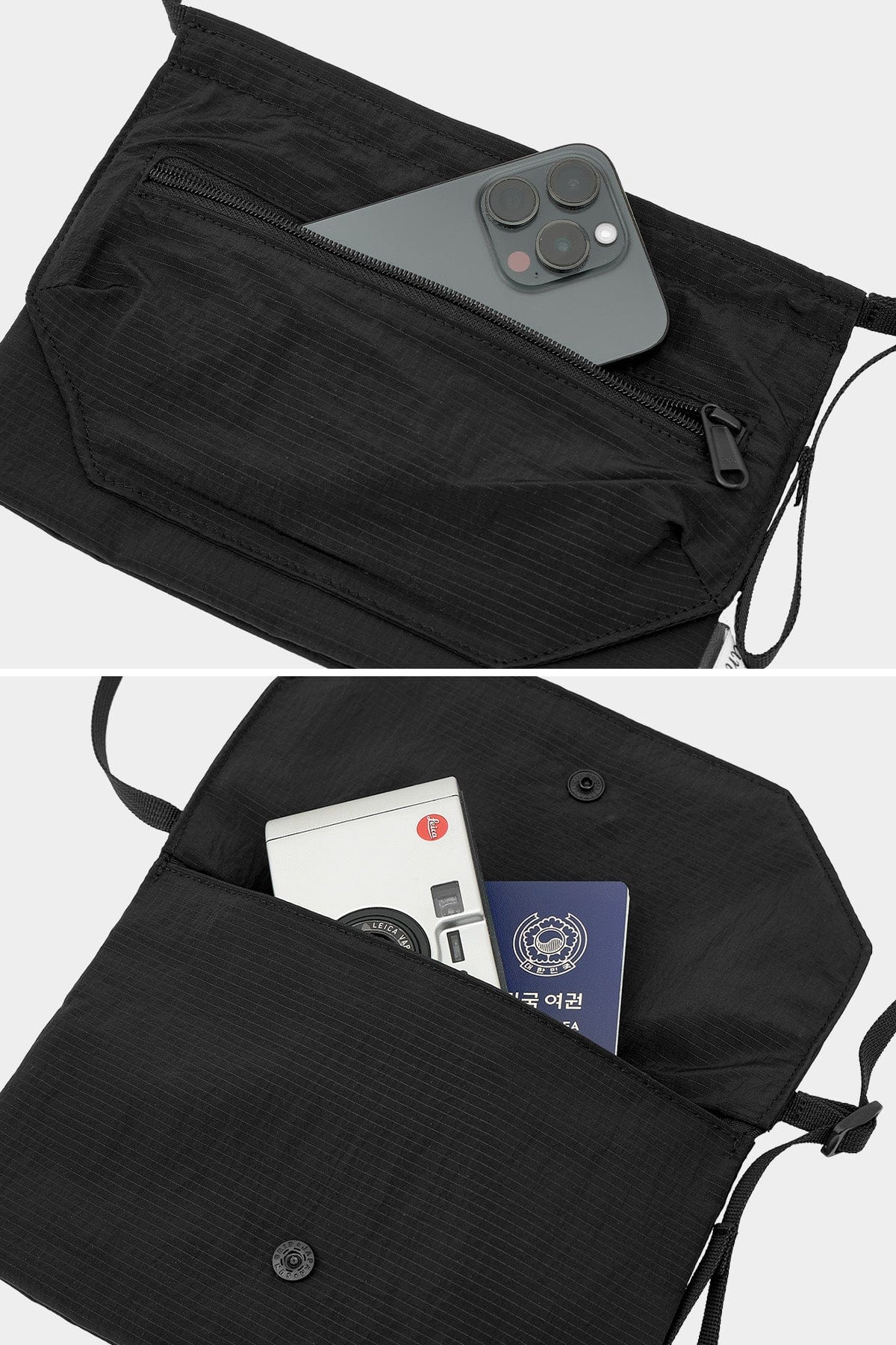 POINTED ONE-SIZE [FOUND POCKET] FEATHER SACOCHE BAG BLACK