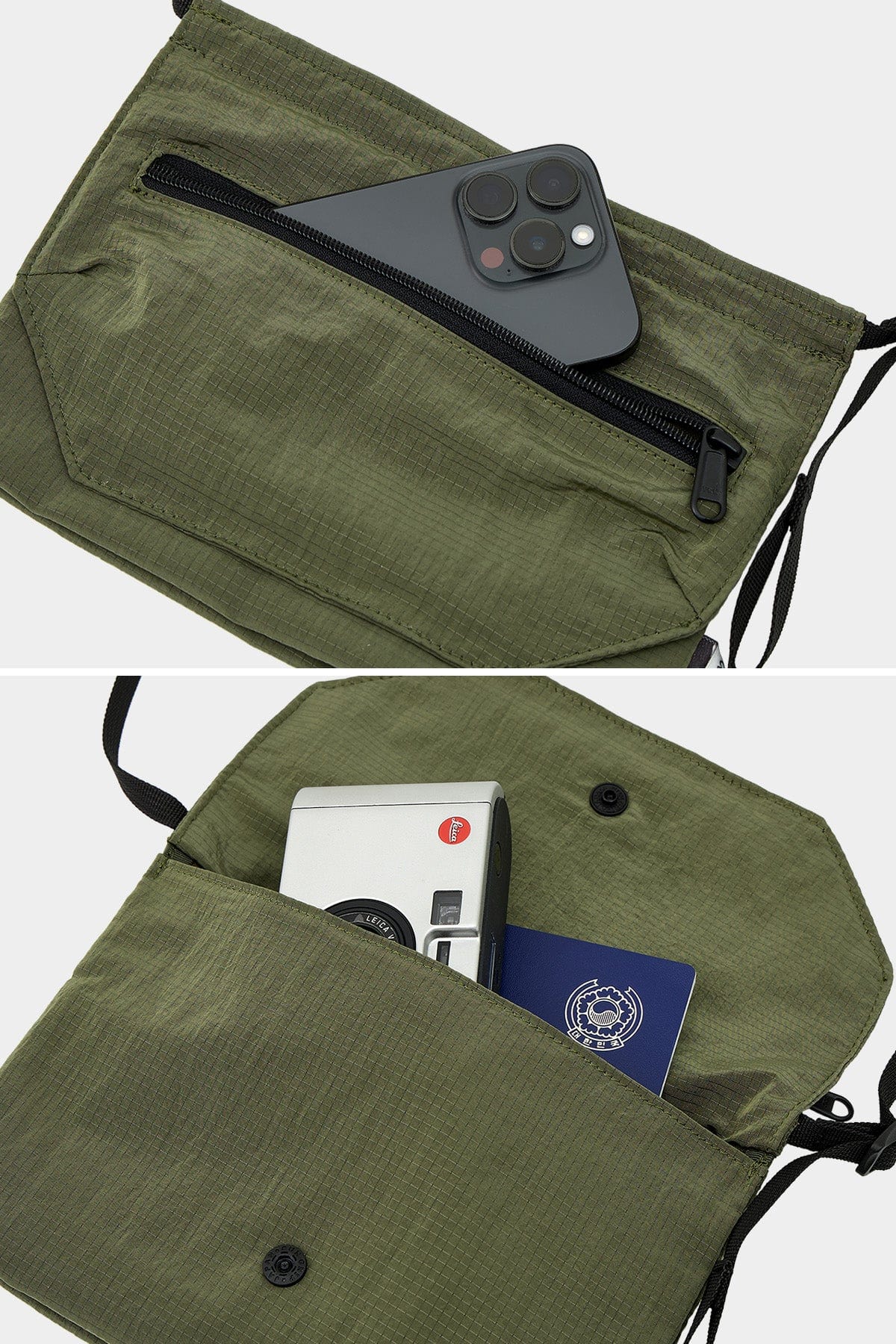 POINTED ONE-SIZE [FOUND POCKET] FEATHER SACOCHE BAG OLIVE