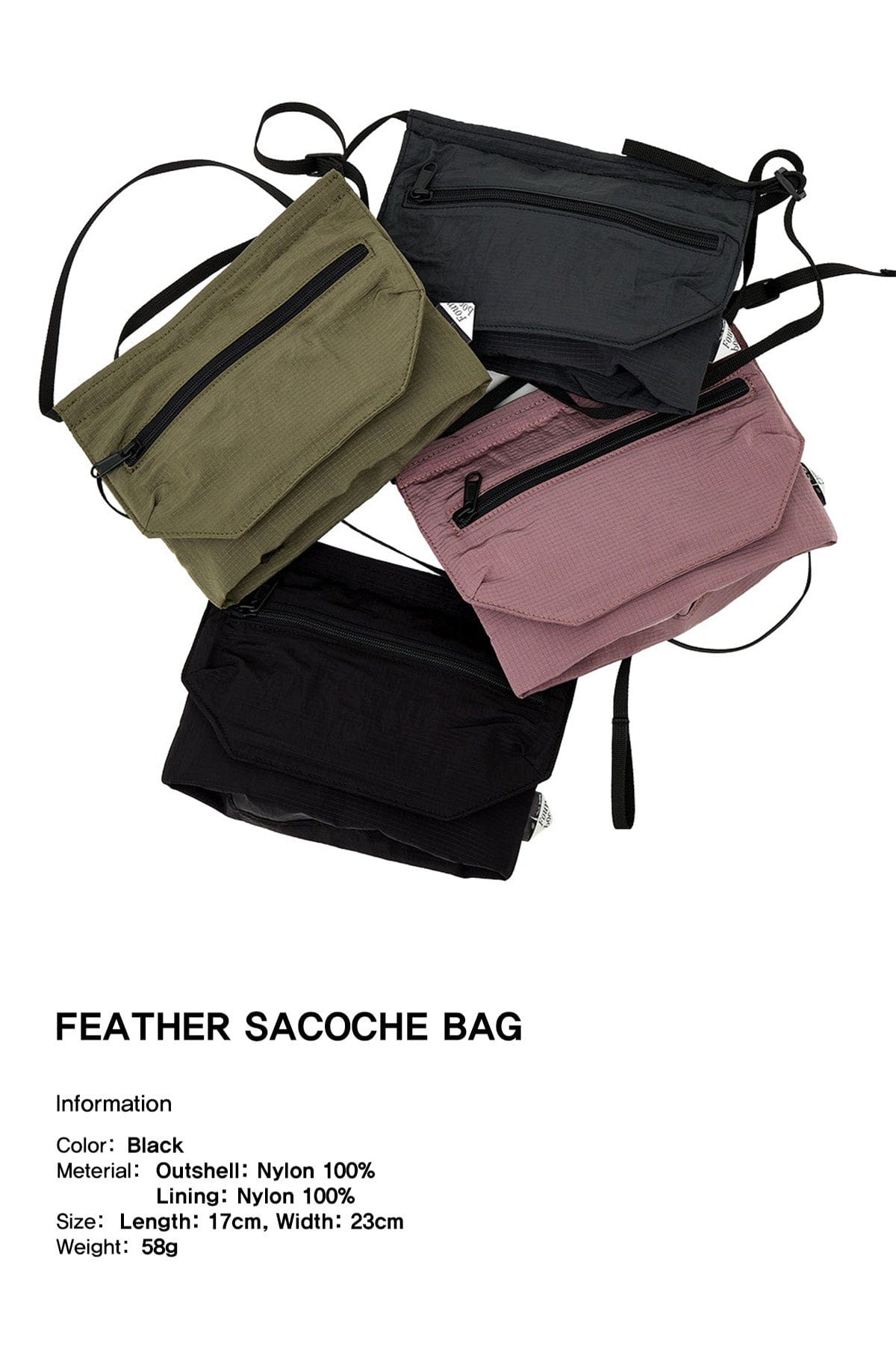 POINTED ONE-SIZE [FOUND POCKET] FEATHER SACOCHE BAG OLIVE