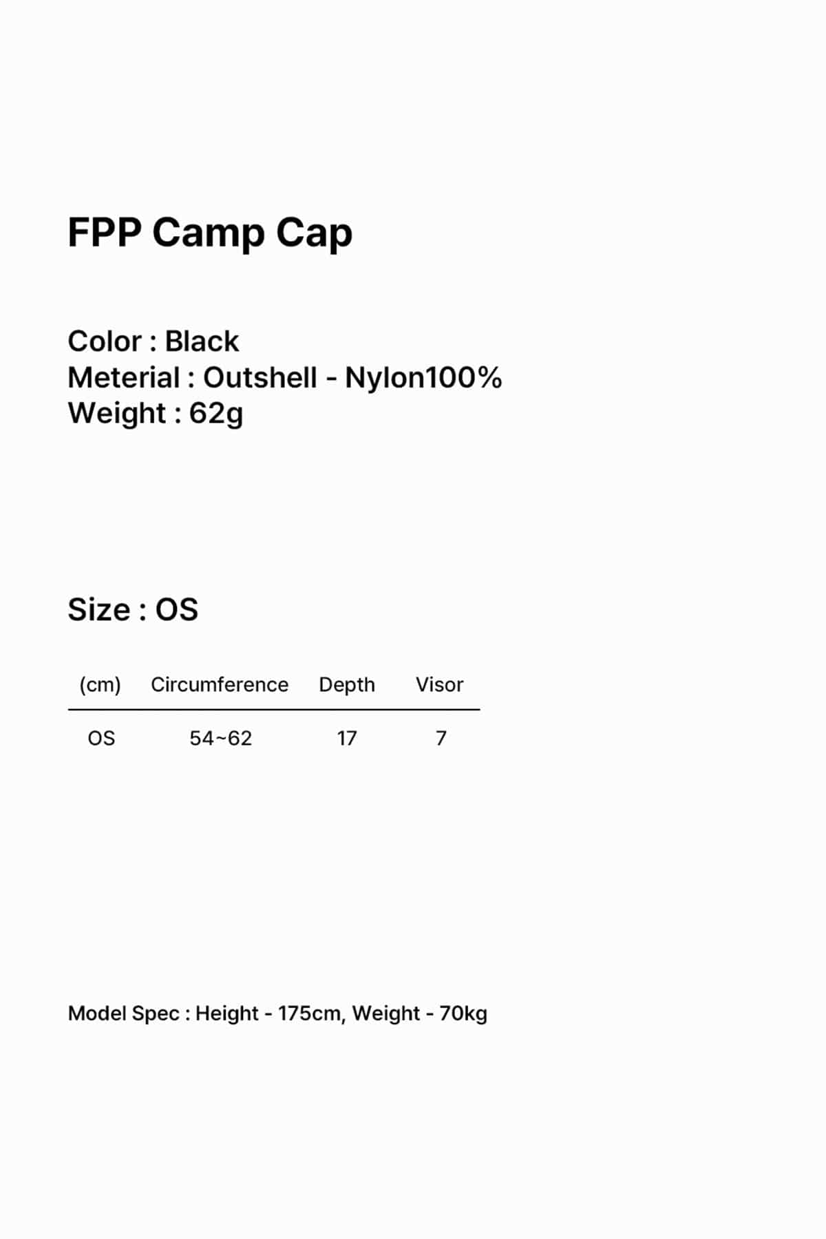 POINTED ONE-SIZE [FOUND POCKET] FPP CAMP CAP BLACK