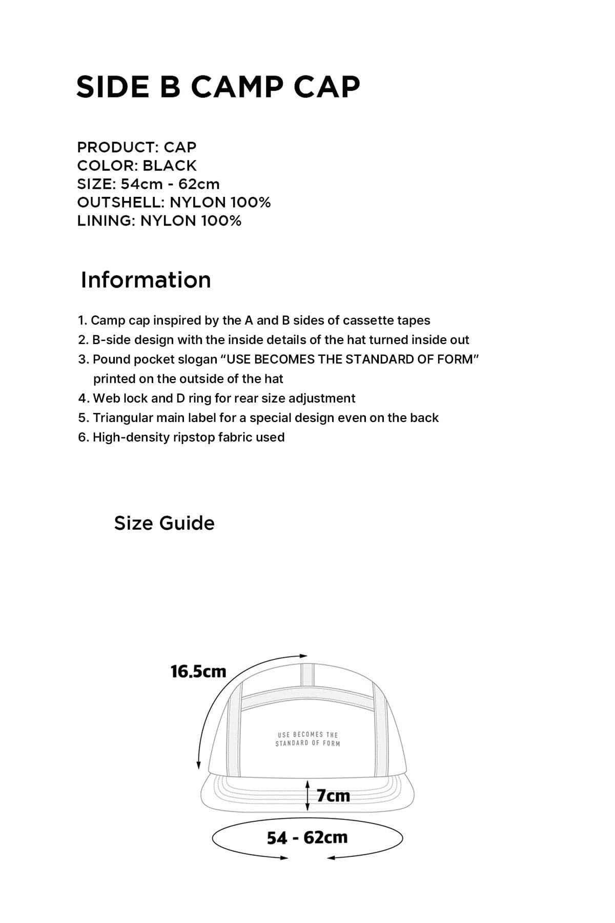 POINTED ONE-SIZE [FOUND POCKET] SIDE B CAMP CAP