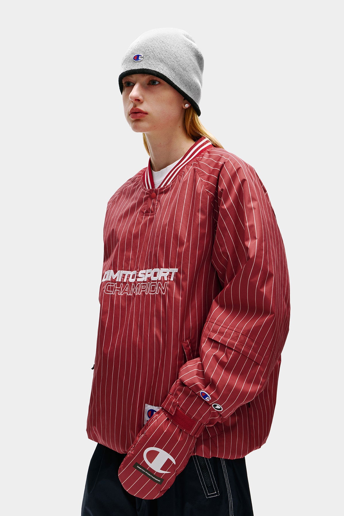 [CHAMPION x DIMITO] SPORT V-NECK SNAP PULLOVER STRIPE RED (Available date : 26.10.12)