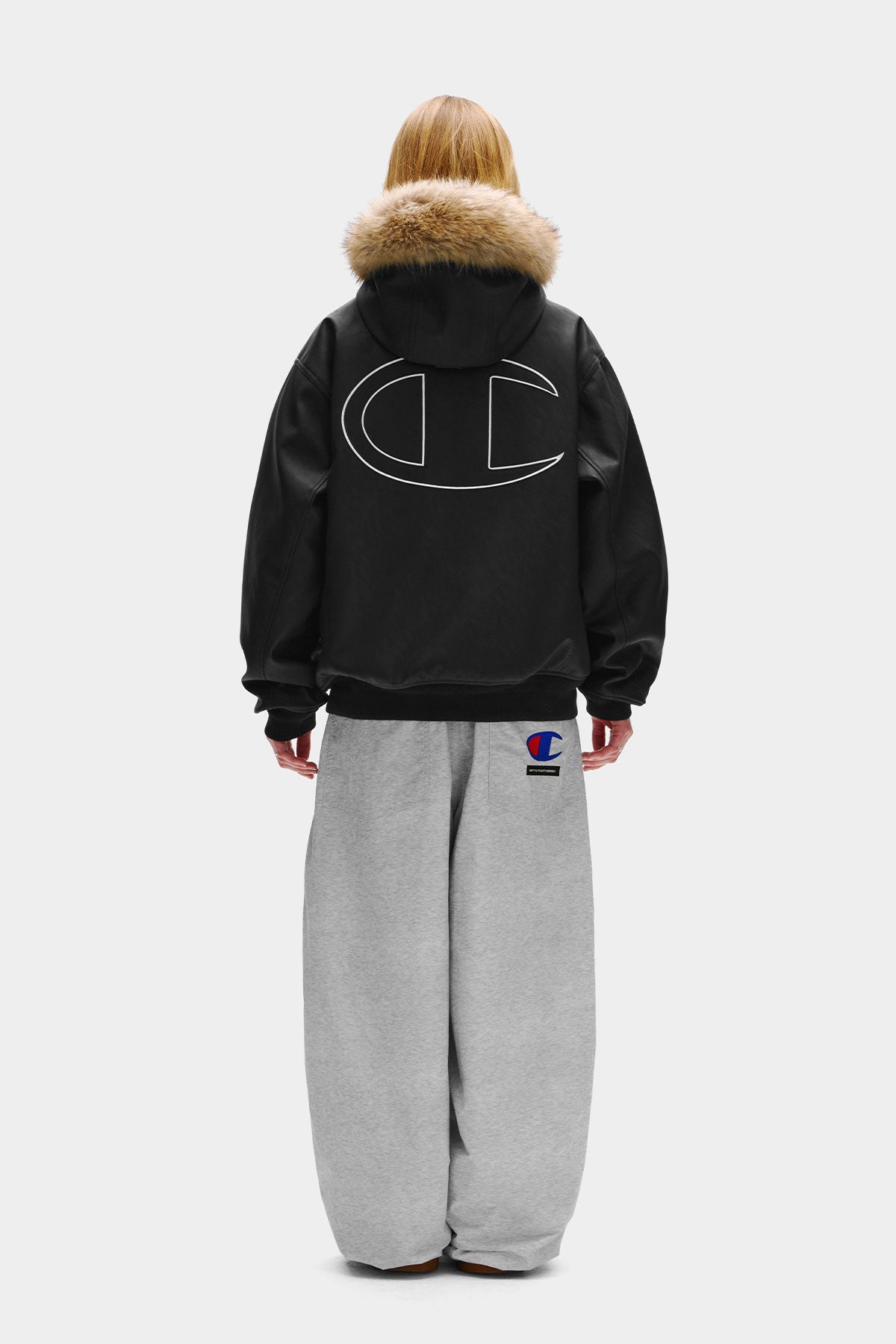 [CHAMPION x DIMITO] GIANT C-LOGO BOMBER JACKET FAUX LEATHER BLACK (Available date : 26.10.12)