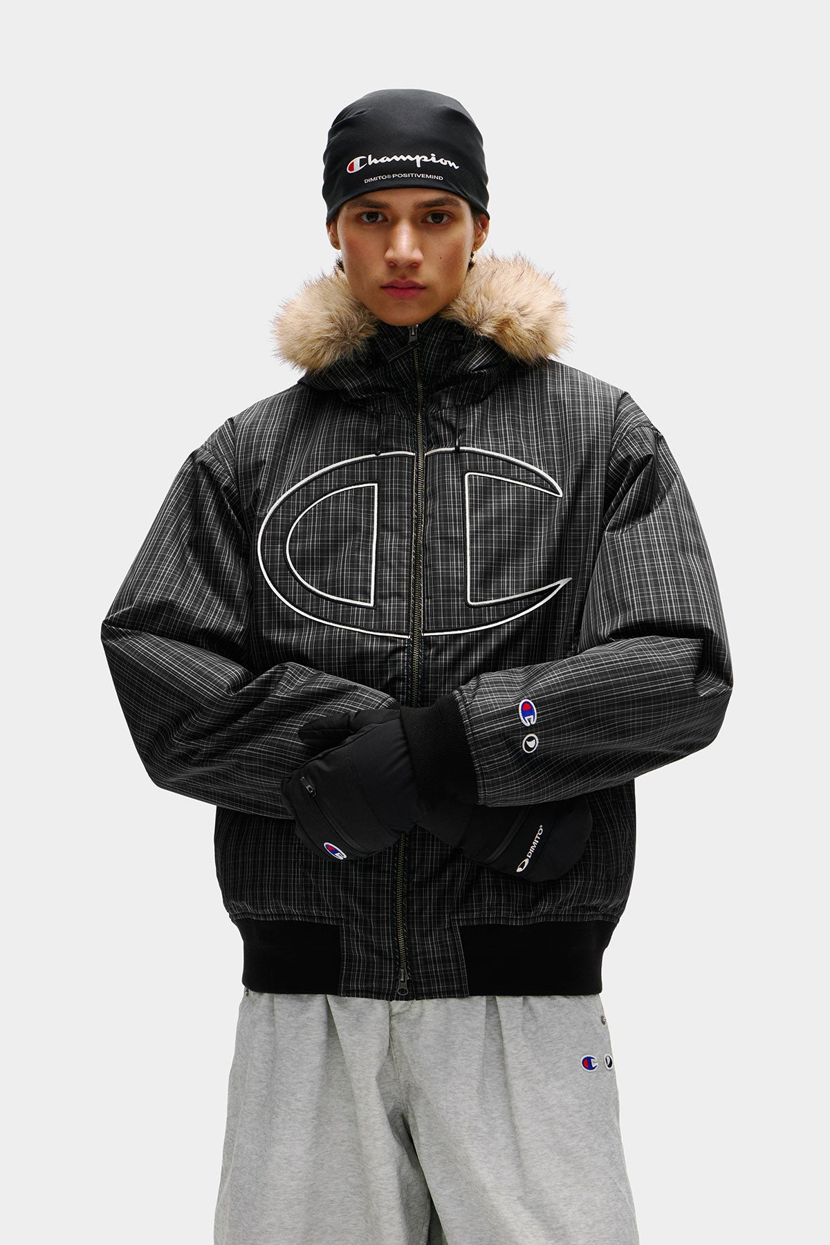 [CHAMPION x DIMITO] GIANT C-LOGO BOMBER JACKET MONO CHECK (Available date : 26.10.12)