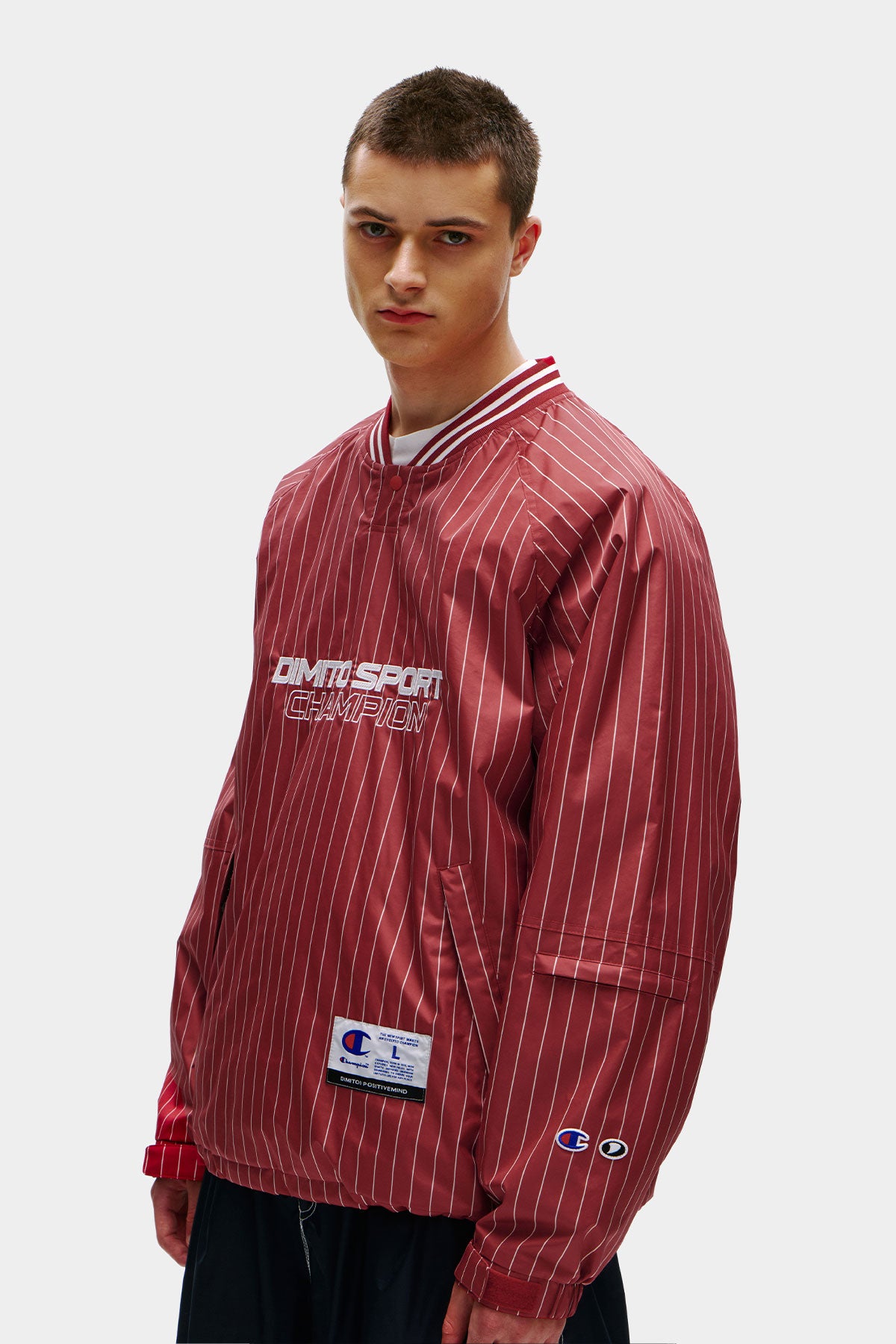 [CHAMPION x DIMITO] SPORT V-NECK SNAP PULLOVER STRIPE RED (Available date : 26.10.12)