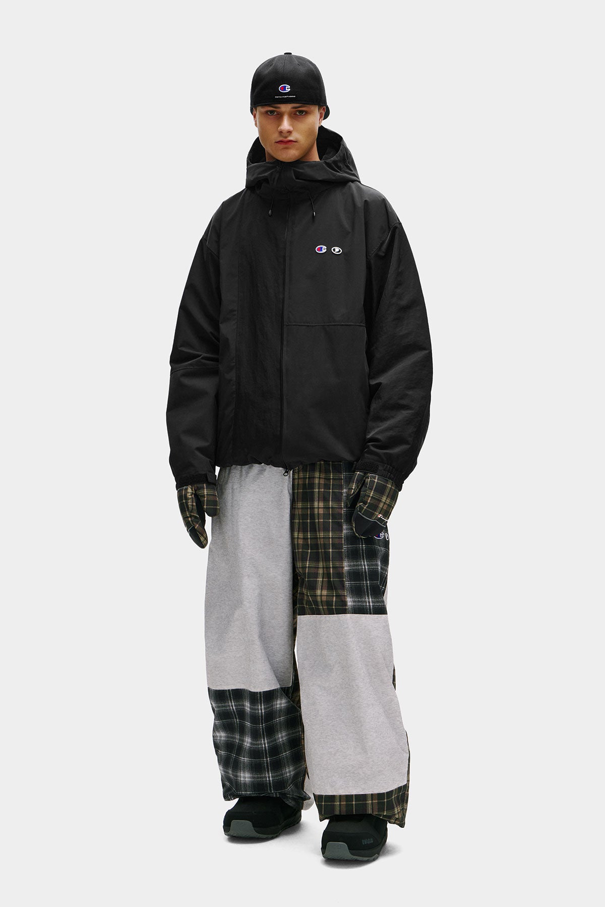 [CHAMPION x DIMITO] C-LOGO COLLEGE PATCHWORK JACKET BLACK MIX (Available date : 26.10.12)
