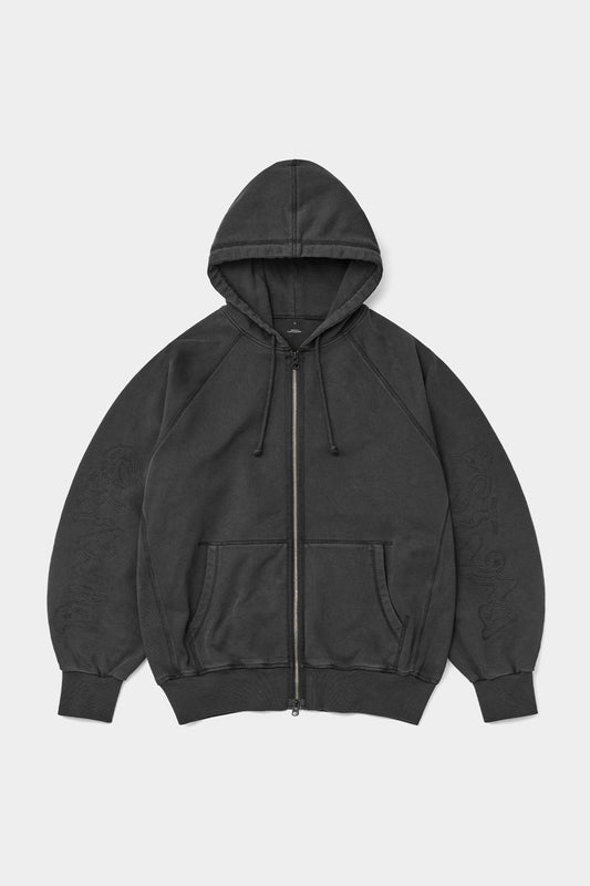 OVERLOCK ZIP-UP GD HOODIE WASHED BLACK