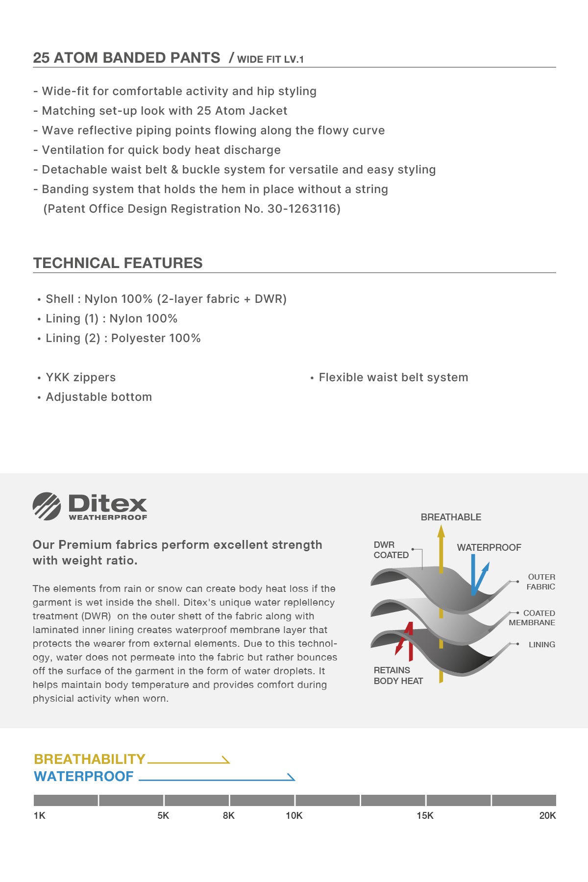 VERT 25 ATOM BANDED PANTS (WIDE FIT LV.1) MID BLACK