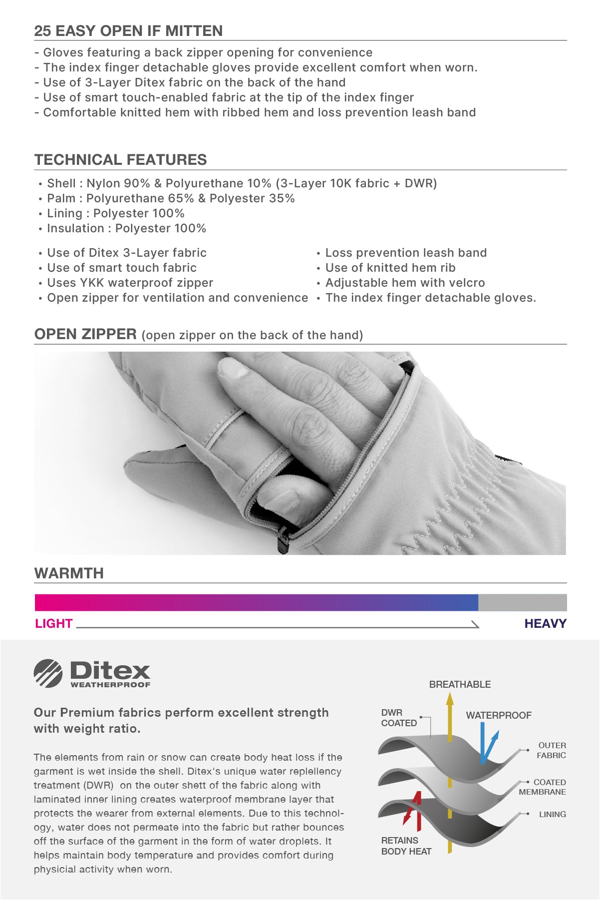 VERT 25 EASY OPEN IF MITTEN CREAM WHITE