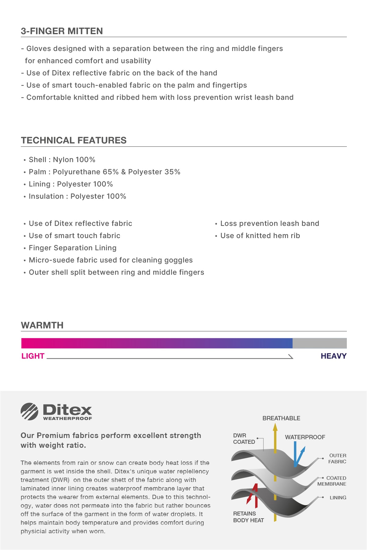 VERT 3-FINGER MITTEN REFLECTIVE SILVER