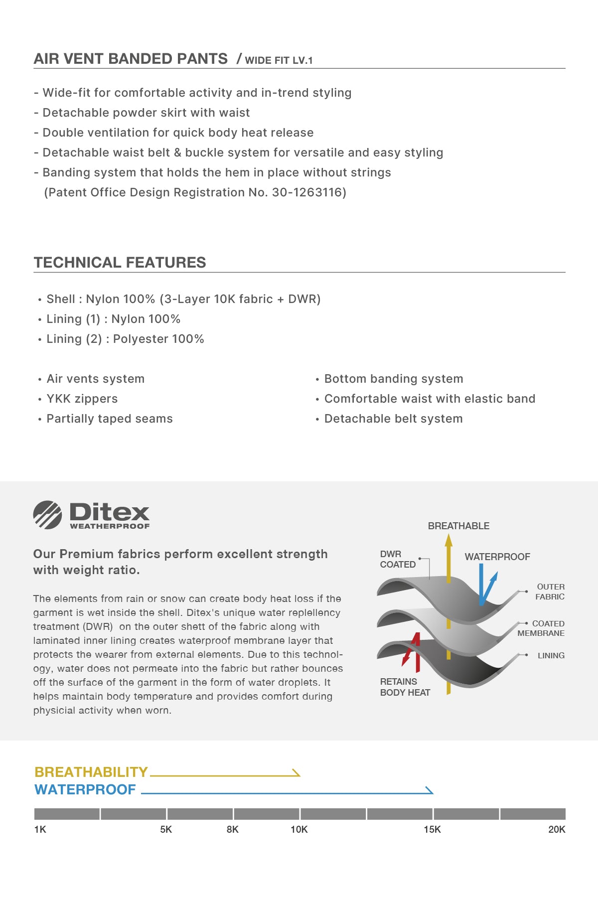 VERT AIR VENT BANDED PANTS (WIDE FIT LV.1) BLACK