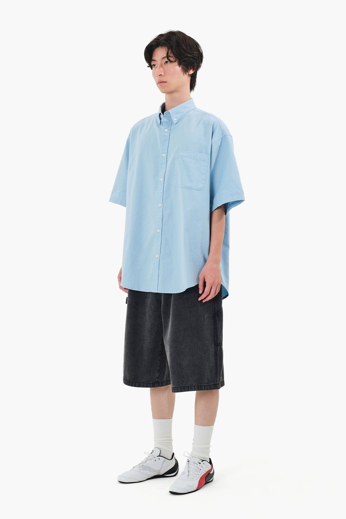[INVITED] CARPENTER DENIM SHORTS (LONG & LOOSE FIT) GREY