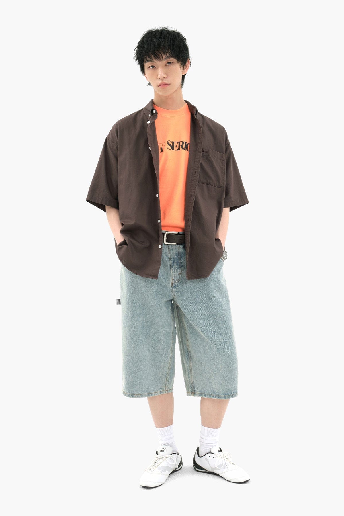 [INVITED] CARPENTER DENIM SHORTS (LONG & LOOSE FIT) LIGHT BLUE