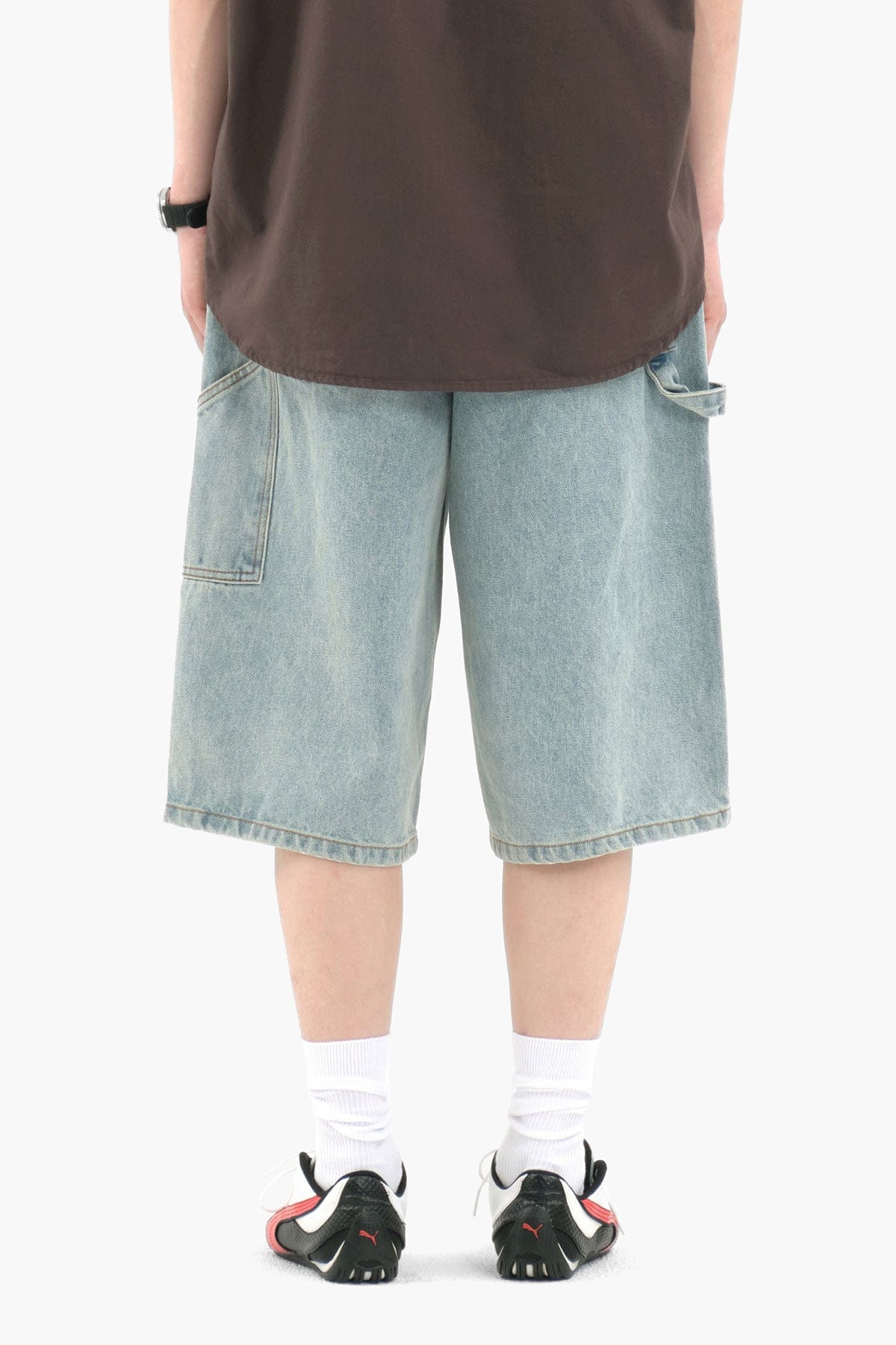 [INVITED] CARPENTER DENIM SHORTS (LONG & LOOSE FIT) LIGHT BLUE