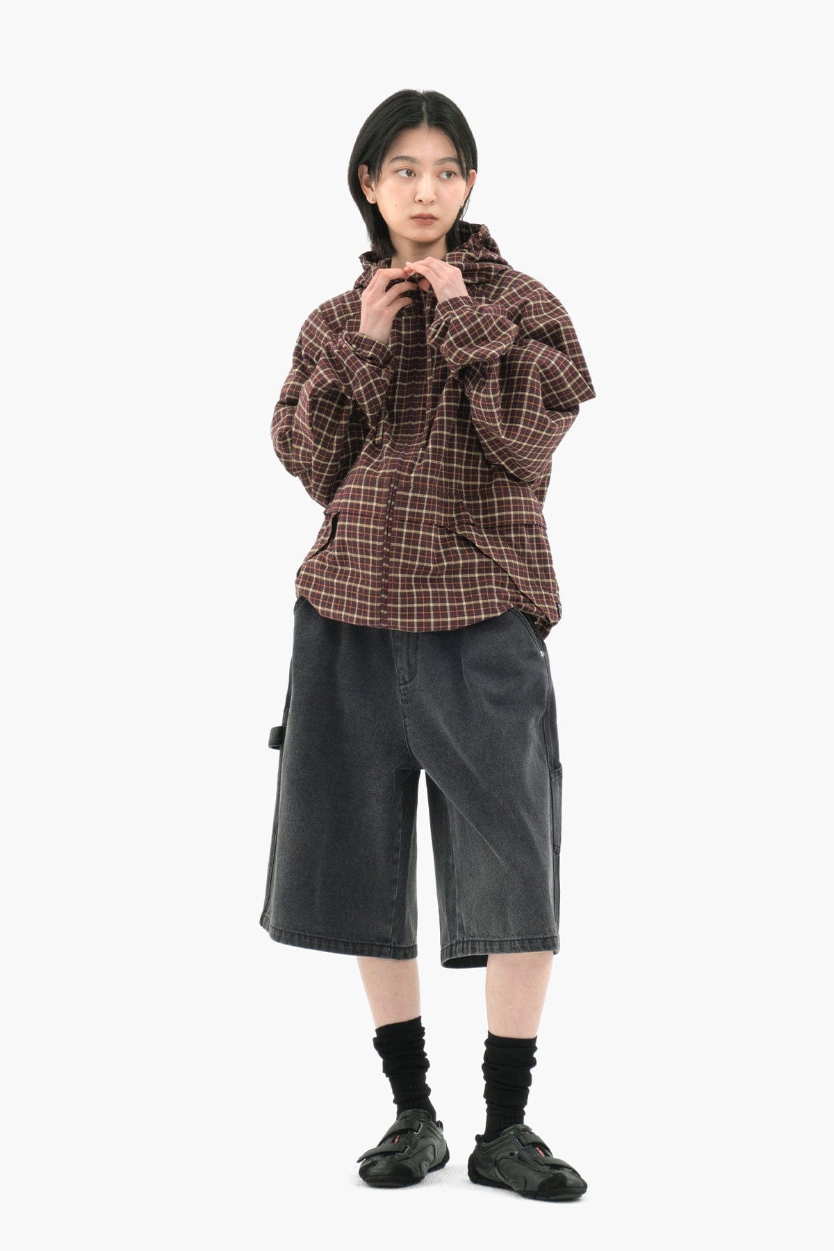 VERT CHECK HOODED JACKET CHECK RED
