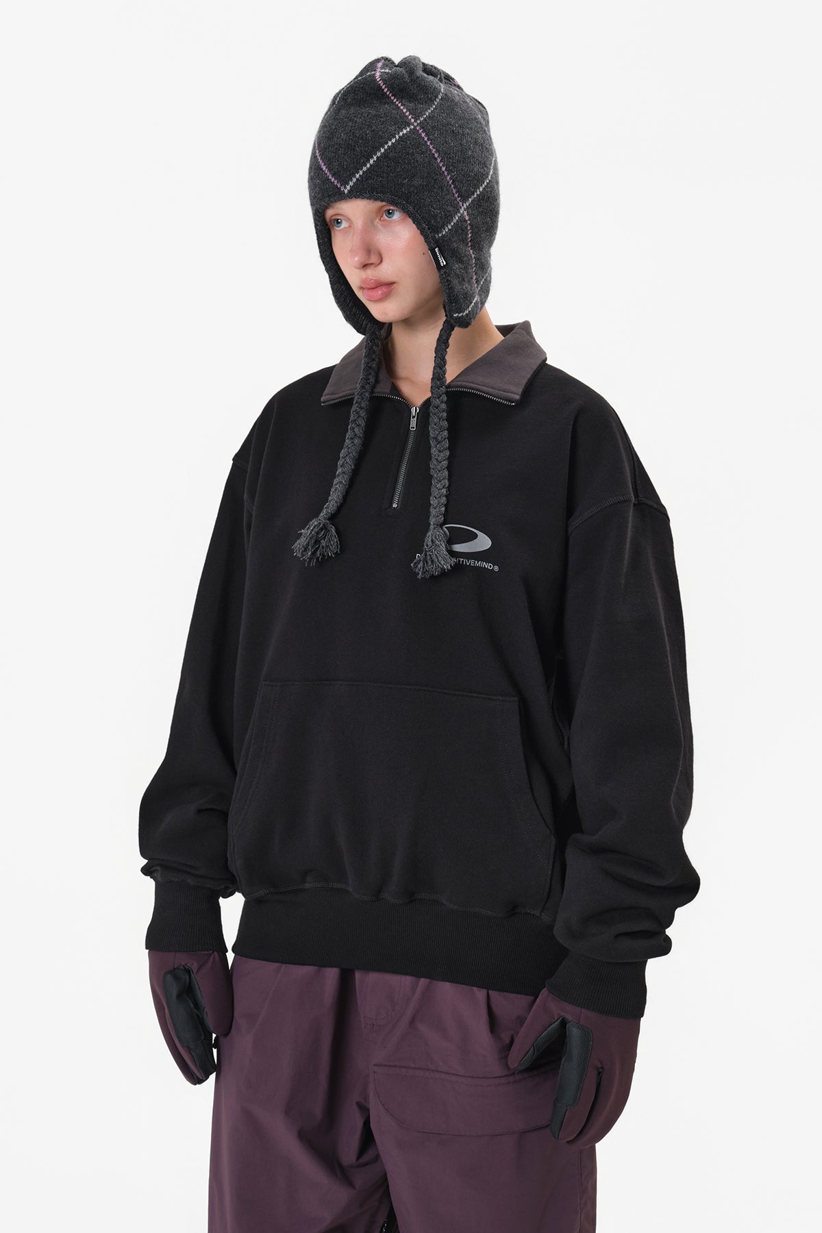 VERT CIRCLE LOGO HALF ZIP SWEATSHIRT BLACK