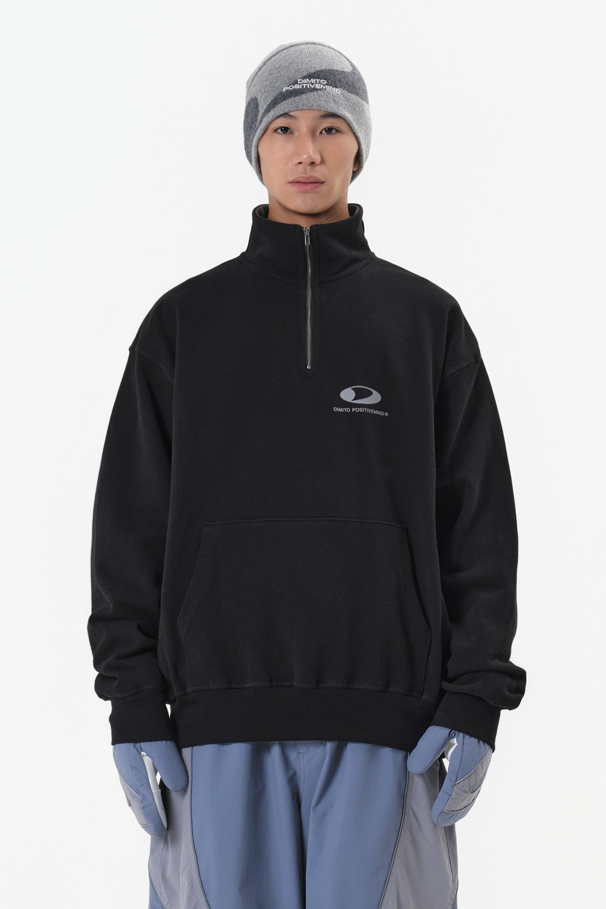 VERT CIRCLE LOGO HALF ZIP SWEATSHIRT BLACK