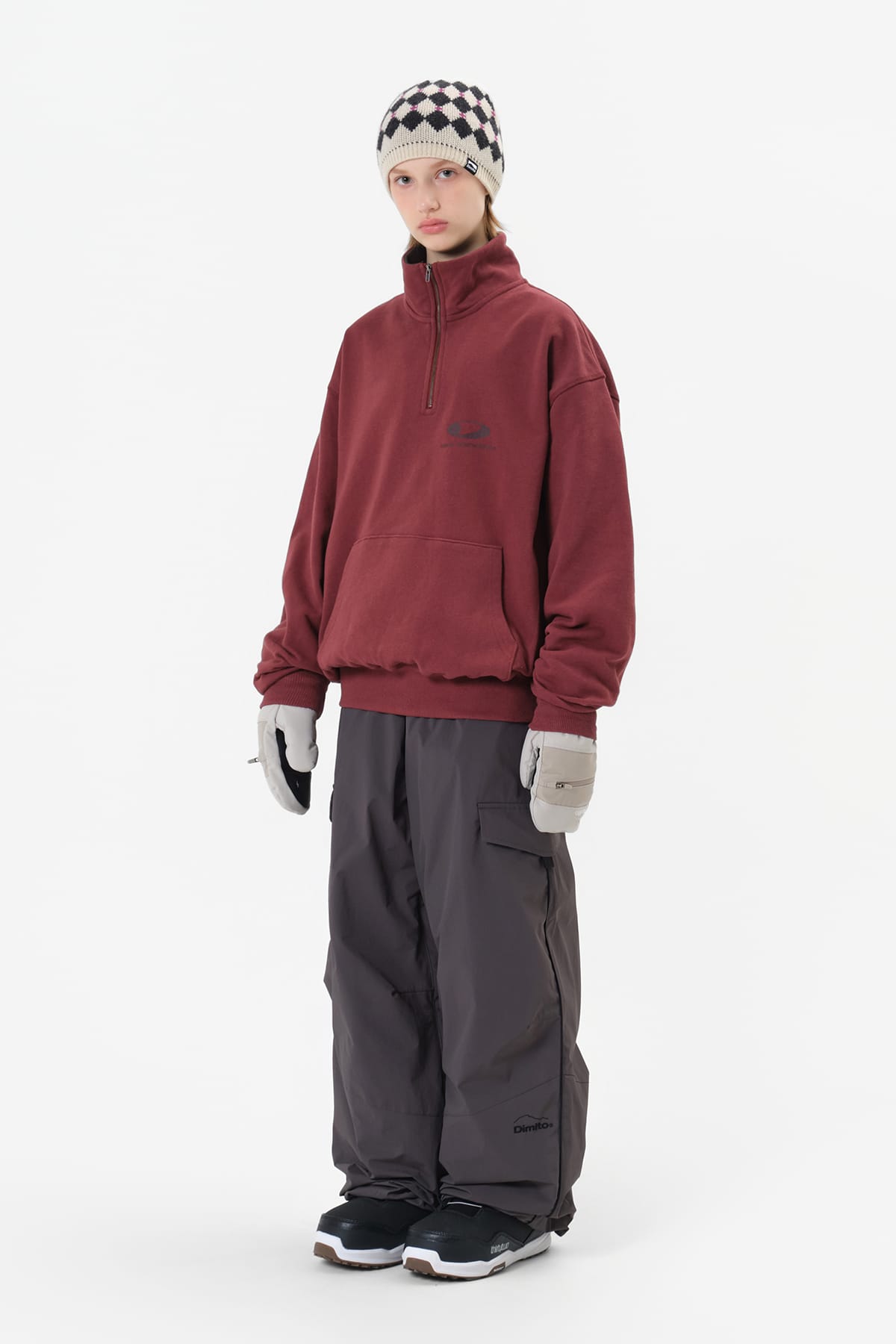 [INVITED] CIRCLE LOGO HALF ZIP SWEATSHIRT BURGUNDY