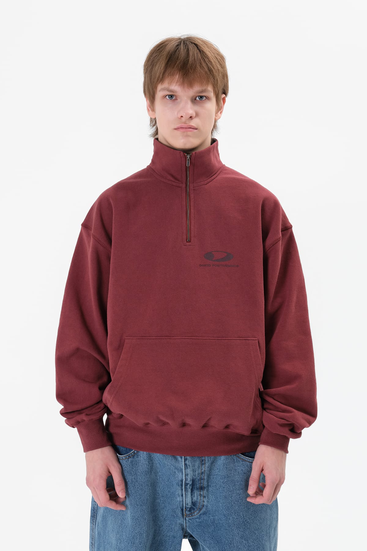 [INVITED] CIRCLE LOGO HALF ZIP SWEATSHIRT BURGUNDY