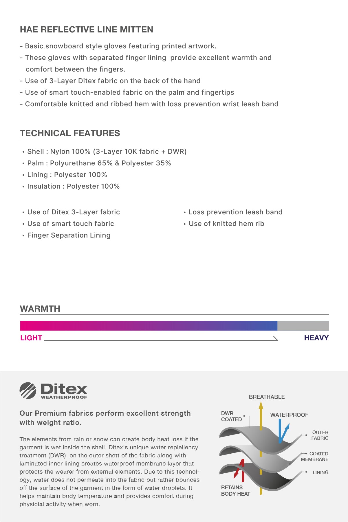 VERT HAE REFLECTIVE LINE MITTEN HAE MT BLACK
