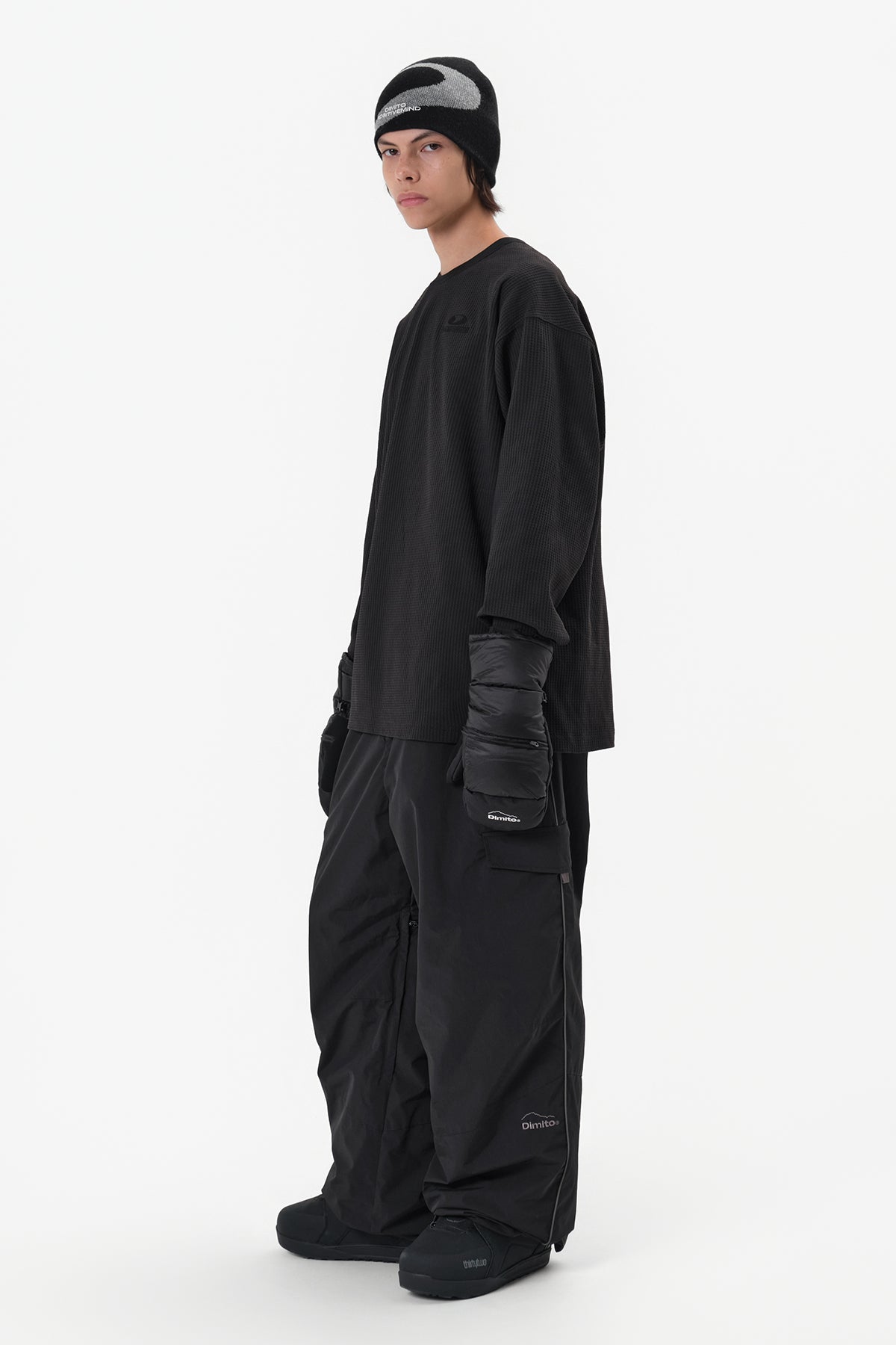 VERT LIGHT WEIGHT WAFFLE LSV TEE BLACK