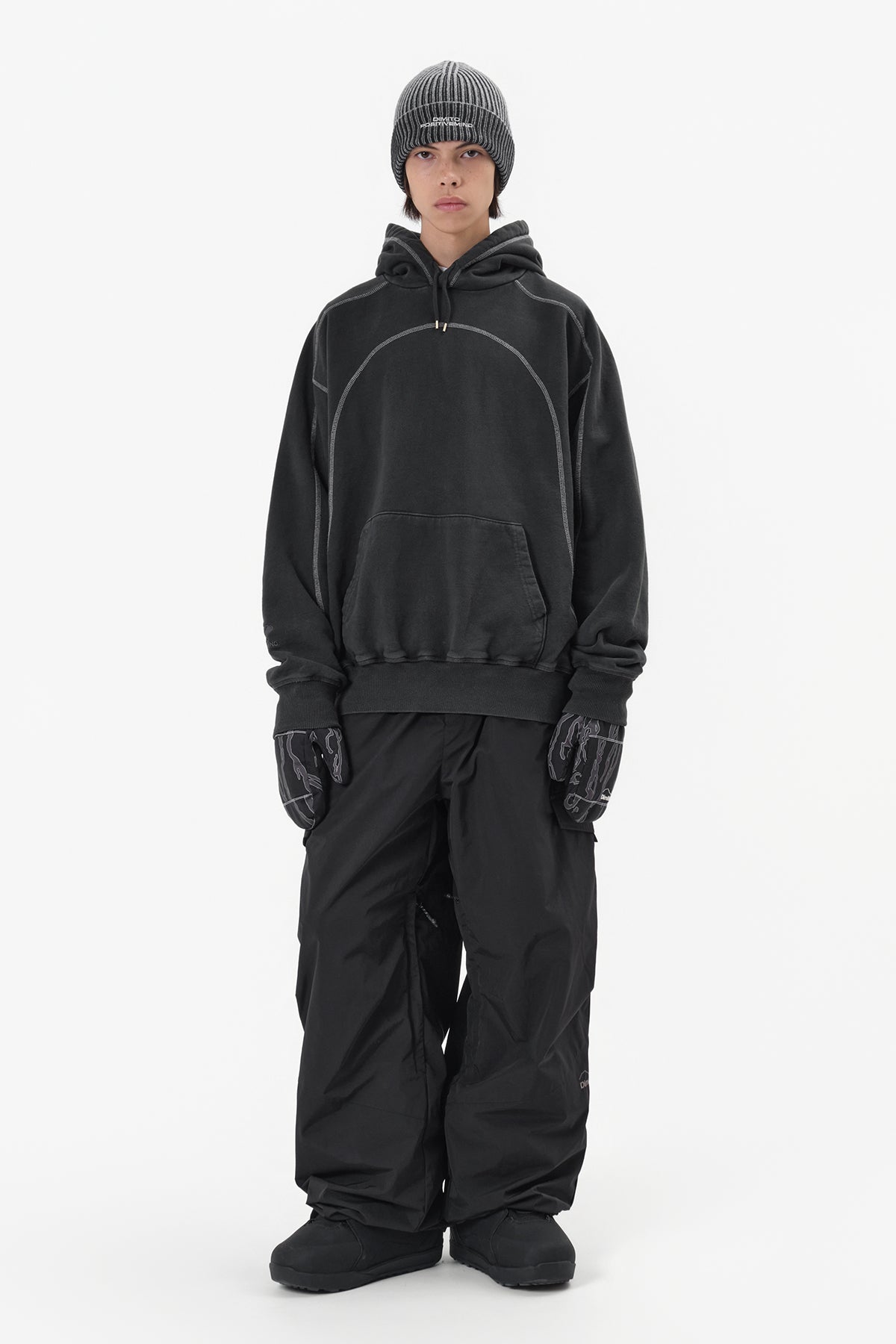 VERT LINE STITCHED GD HOODIE CHARCOAL