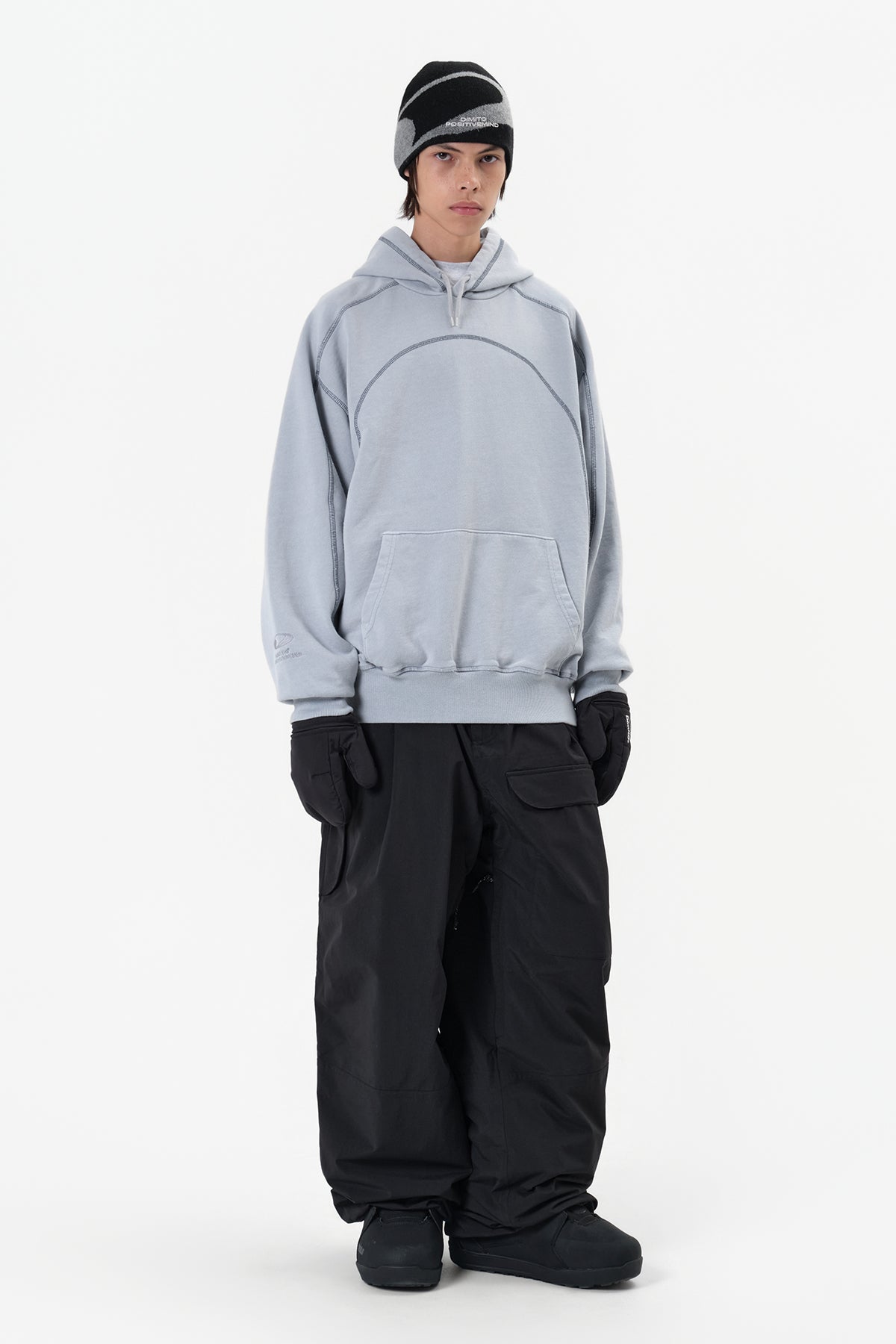 VERT LINE STITCHED GD HOODIE ICE