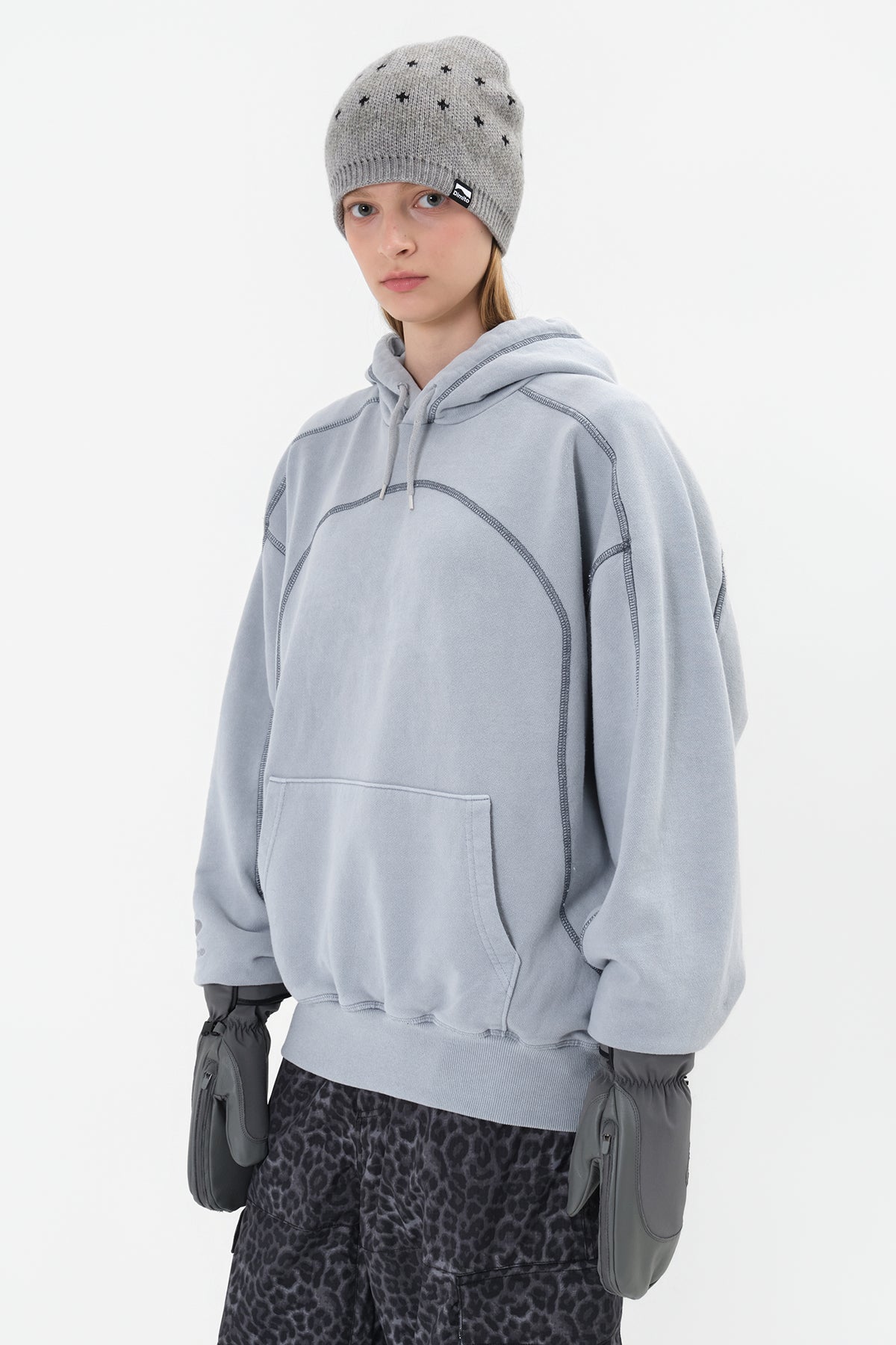 VERT LINE STITCHED GD HOODIE ICE