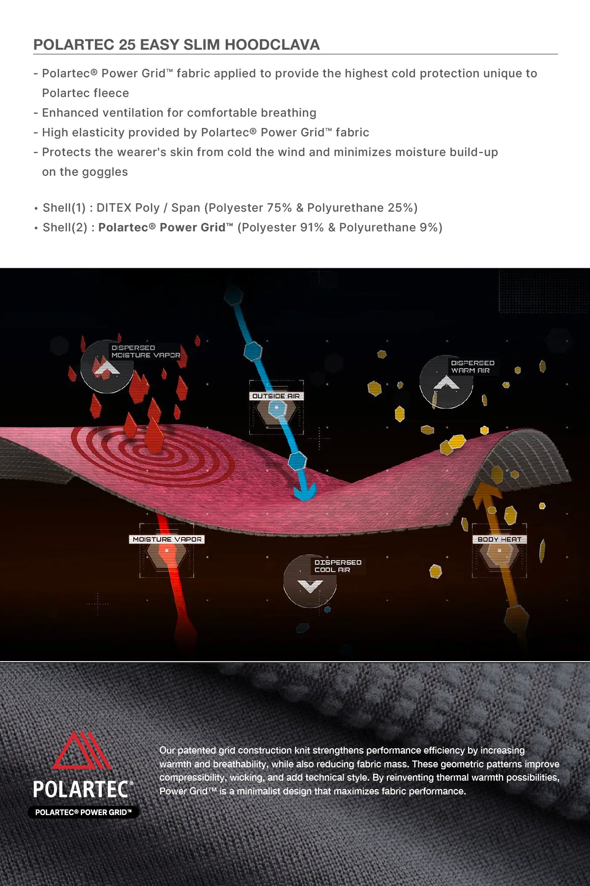 VERT ONE-SIZE 25 POLARTEC EASY SLIM HOODCLAVA BLACK