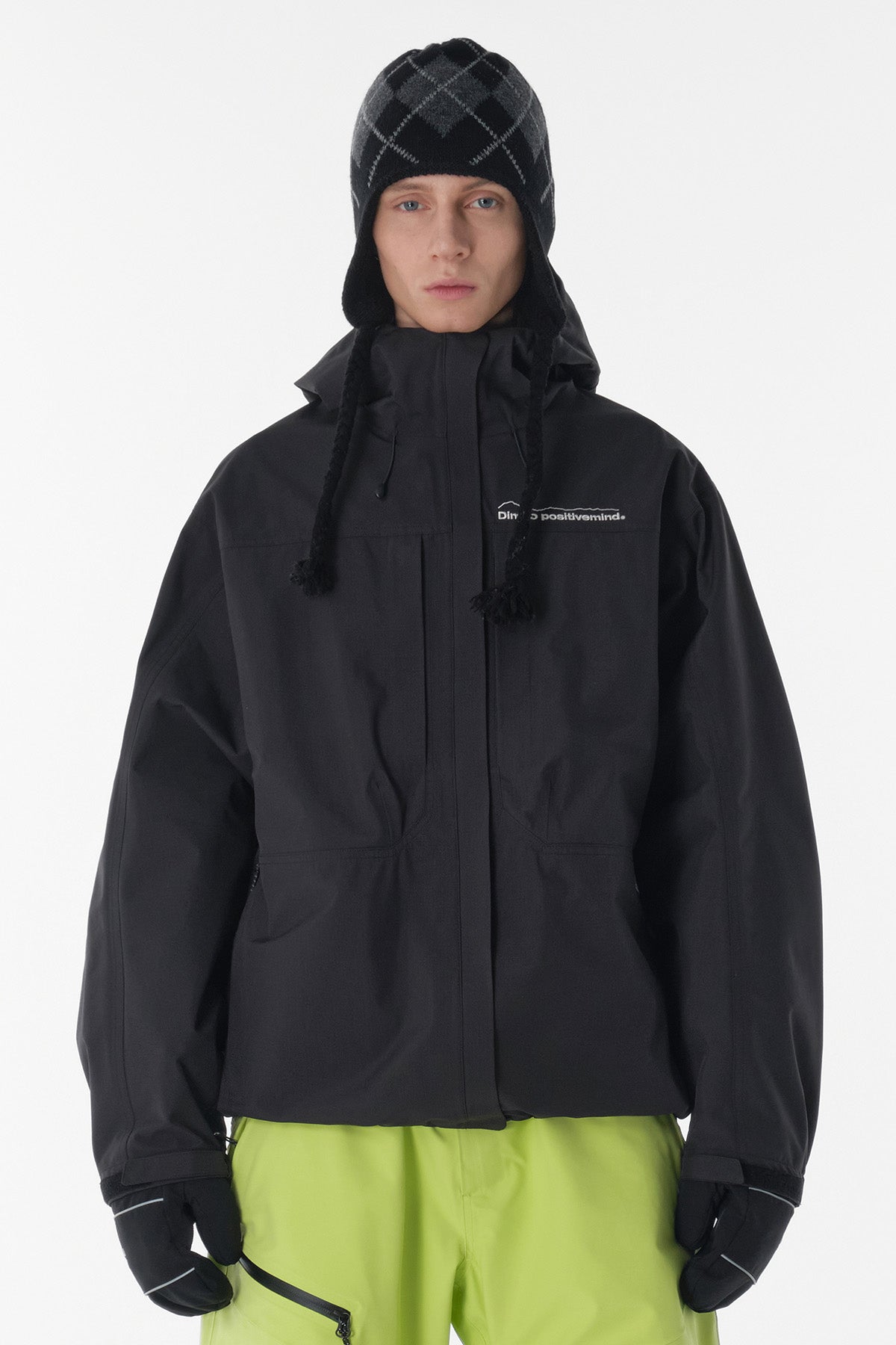 VERT ONE-SIZE BASIC ARGYLE EAR FLAP BEANIE BLACK