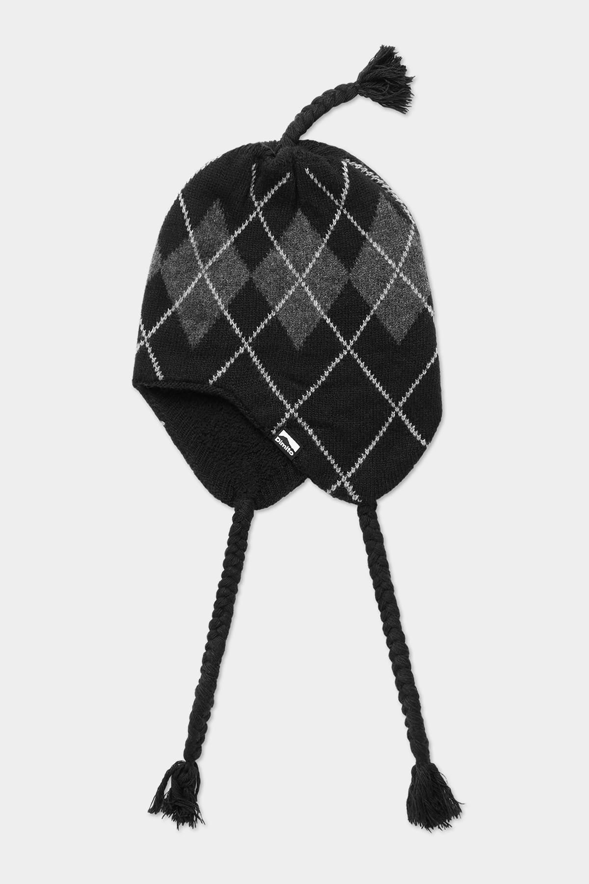[INVITED] BASIC ARGYLE EAR FLAP BEANIE BLACK