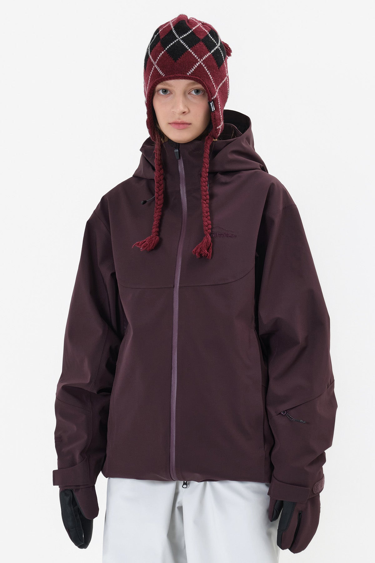 VERT ONE-SIZE BASIC ARGYLE EAR FLAP BEANIE MULLED WINE