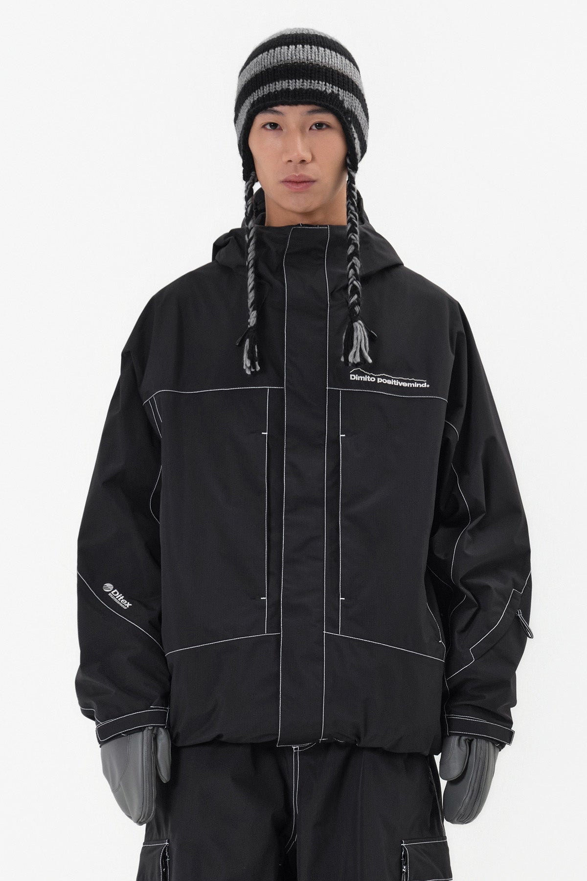 VERT ONE-SIZE CROCHET STRIPE EAR FLAP BEANIE BLACK