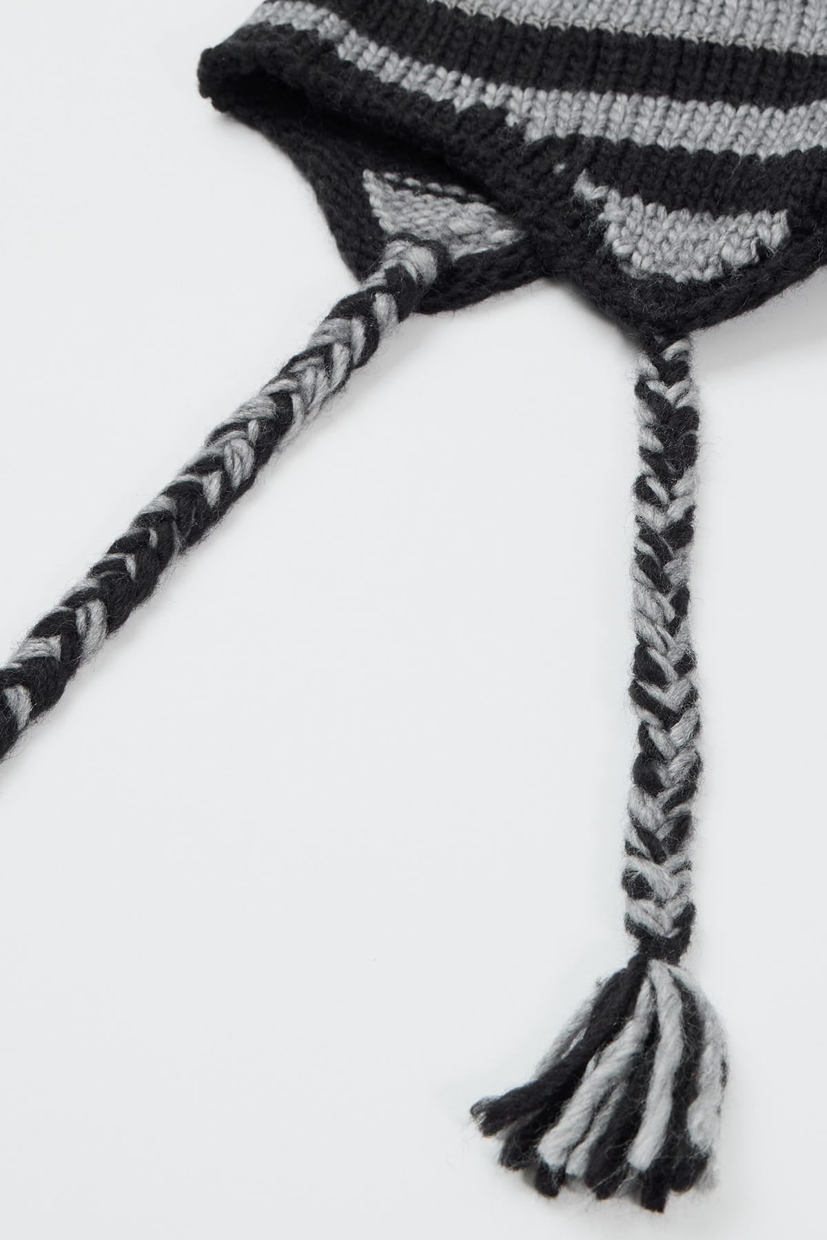 [INVITED] CROCHET STRIPE EAR FLAP BEANIE BLACK