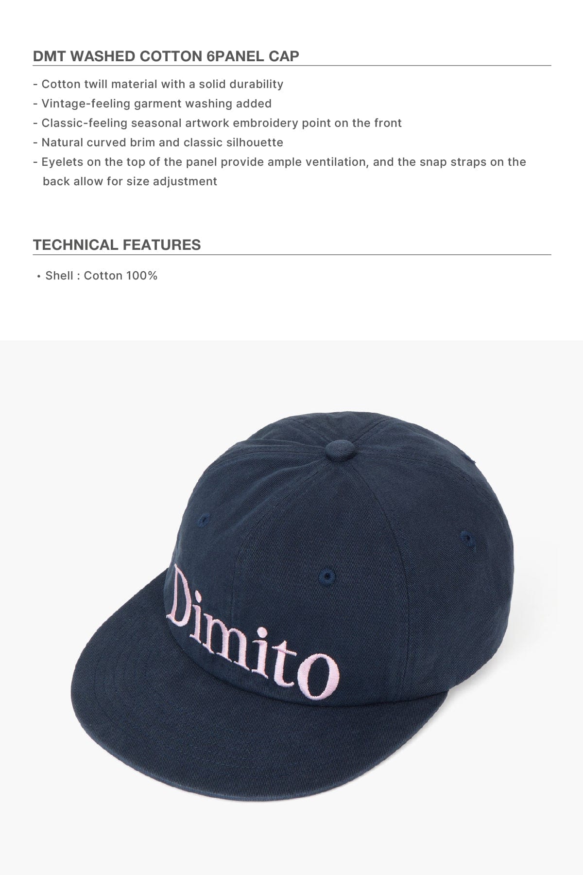 [INVITED] DMT WASHED COTTON 6PANEL CAP WASHED NAVY