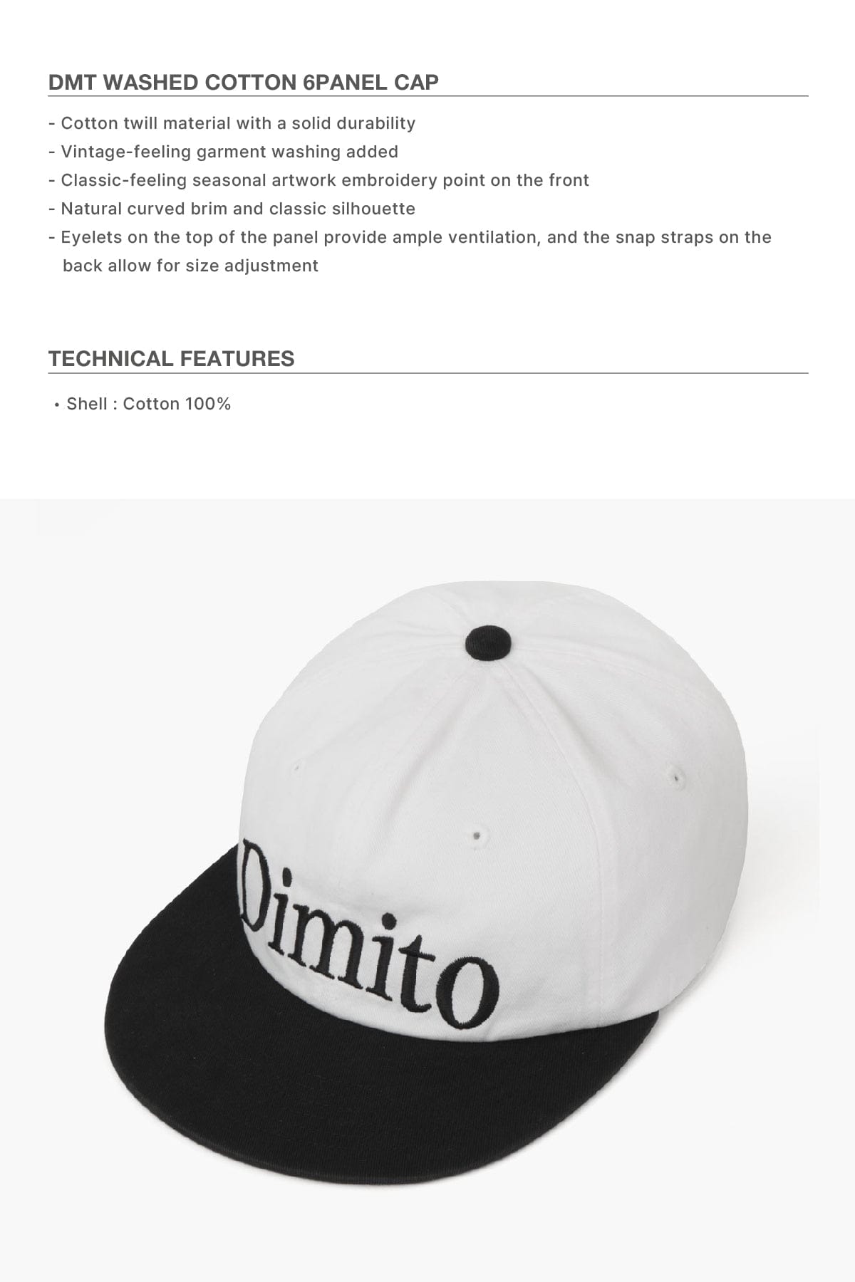 [INVITED] DMT WASHED COTTON 6PANEL CAP WASHED WHITE