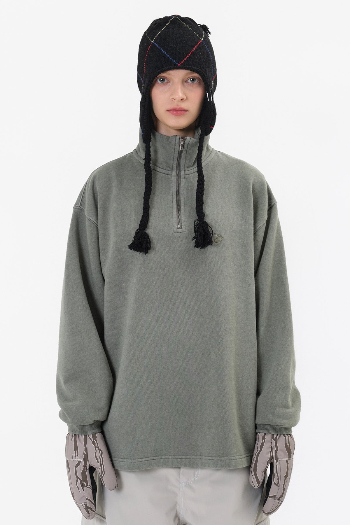 VERT ONE-SIZE LINED ARGYLE EAR FLAP BEANIE BLACK