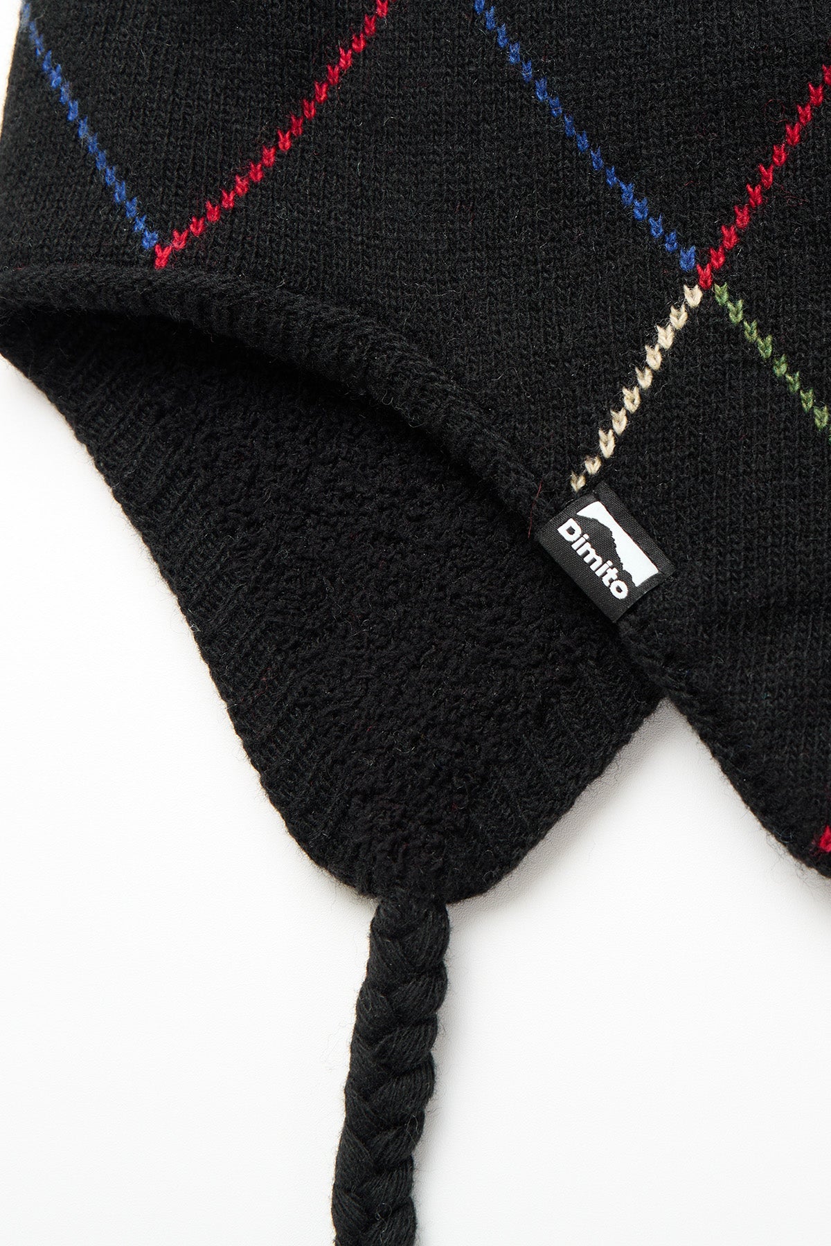 VERT ONE-SIZE LINED ARGYLE EAR FLAP BEANIE BLACK