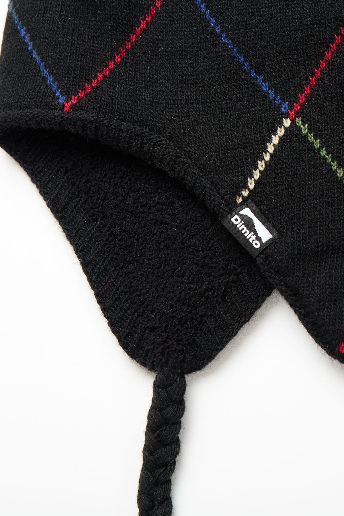 [INVITED] LINED ARGYLE EAR FLAP BEANIE BLACK
