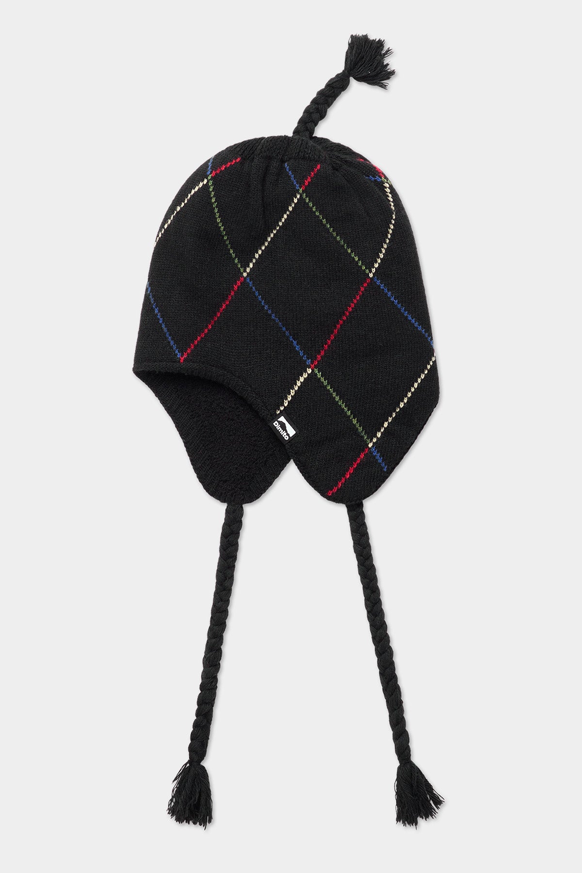 VERT ONE-SIZE LINED ARGYLE EAR FLAP BEANIE BLACK