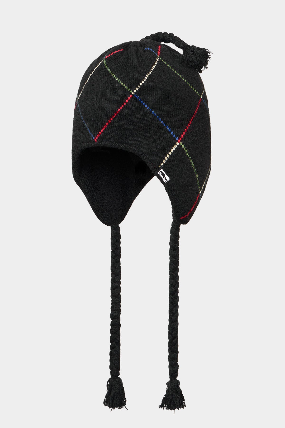 VERT ONE-SIZE LINED ARGYLE EAR FLAP BEANIE BLACK