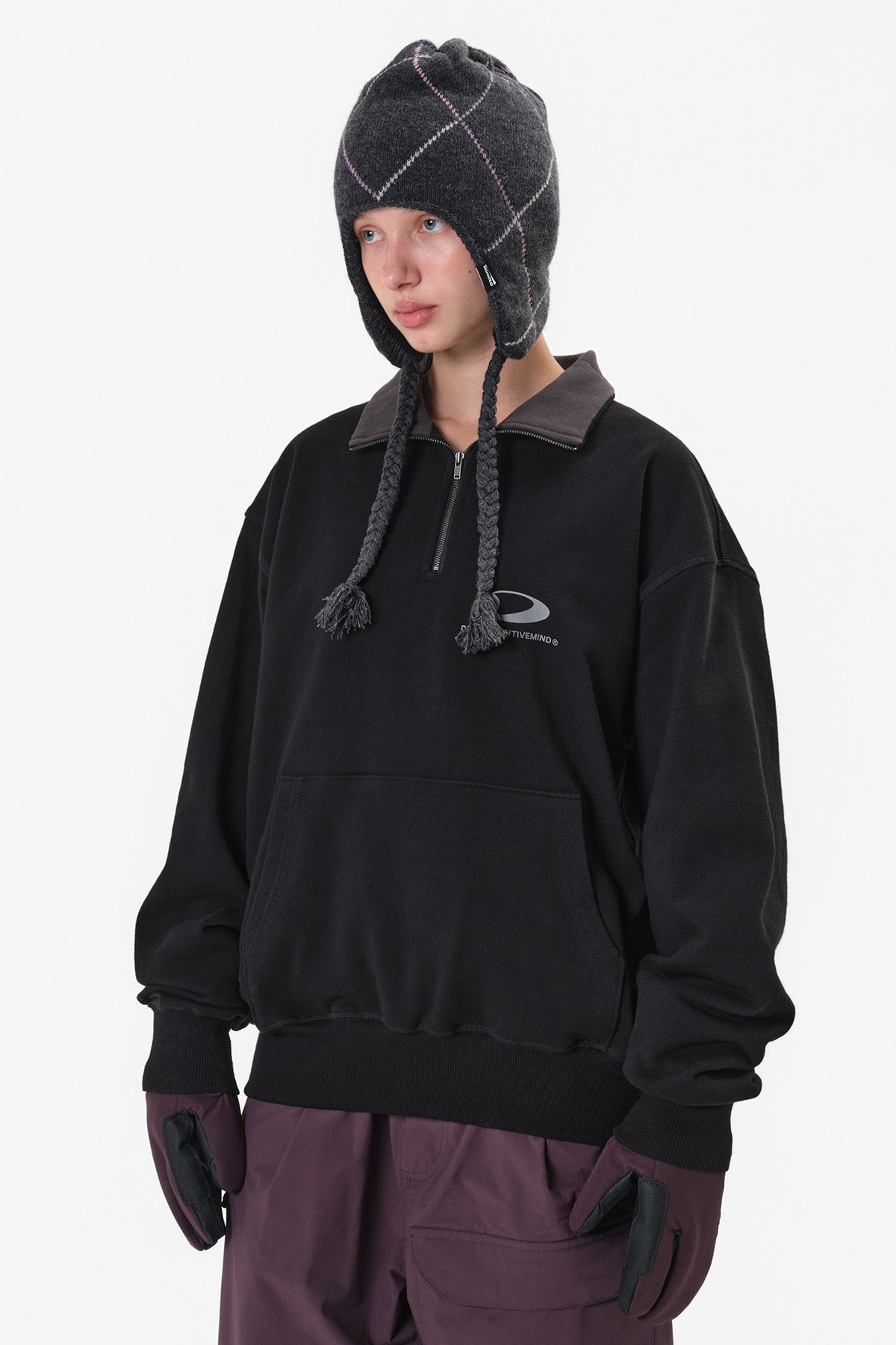 VERT ONE-SIZE LINED ARGYLE EAR FLAP BEANIE DEEP GREY