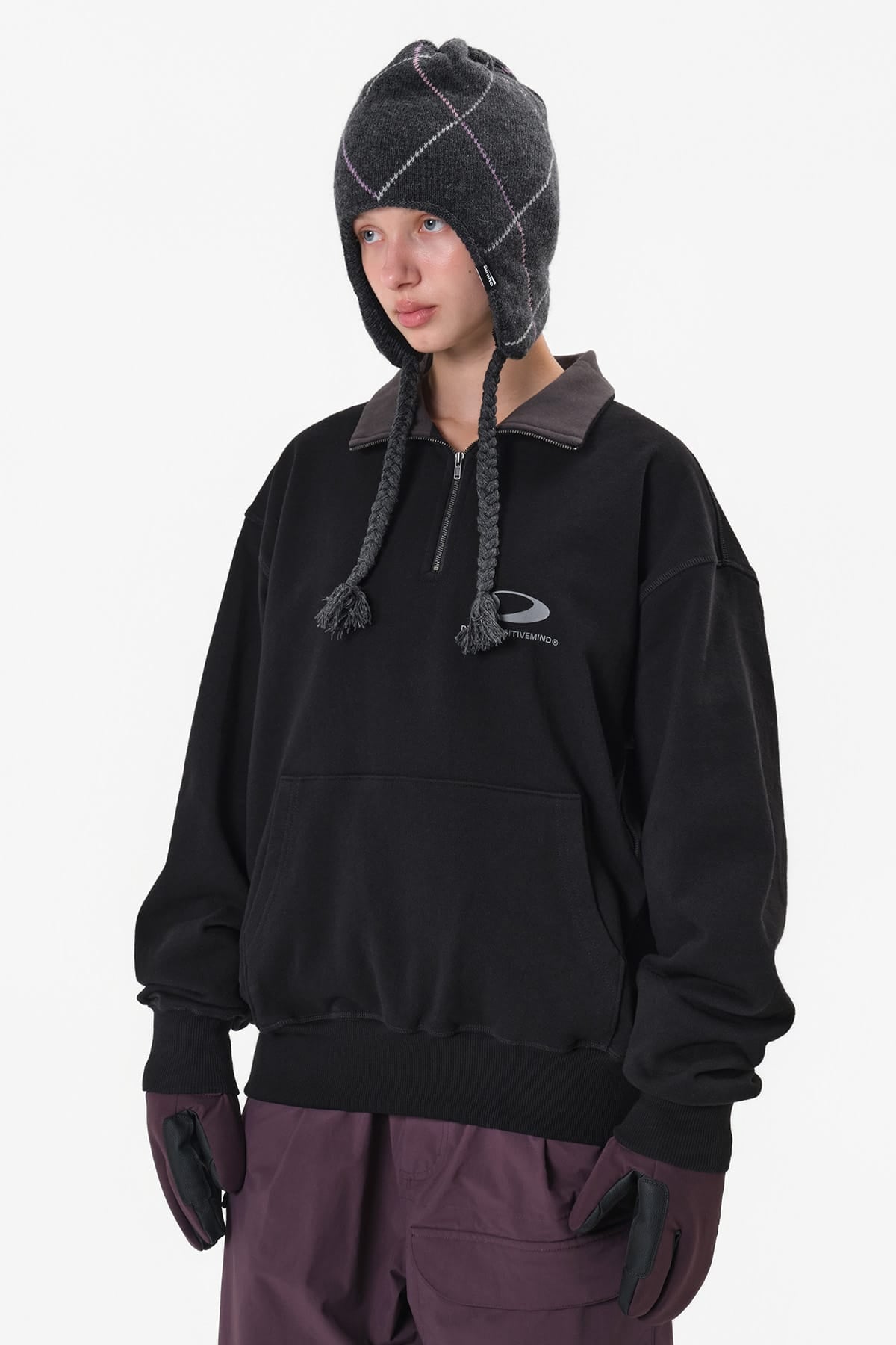 [INVITED] LINED ARGYLE EAR FLAP BEANIE DEEP GREY