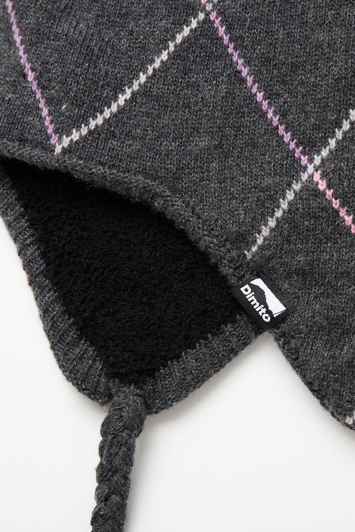 VERT ONE-SIZE LINED ARGYLE EAR FLAP BEANIE DEEP GREY