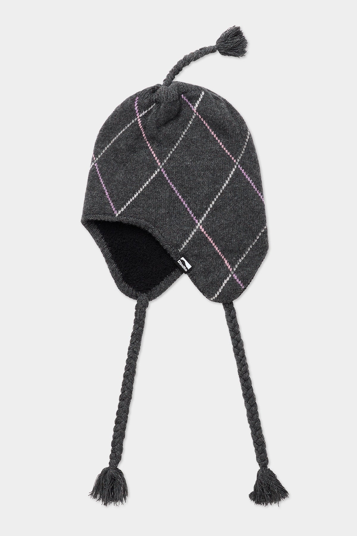 VERT ONE-SIZE LINED ARGYLE EAR FLAP BEANIE DEEP GREY