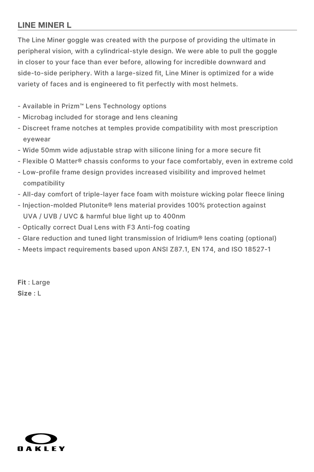 VERT ONE-SIZE [OAKLEY] LINE MINER L MATTE BLACK W/PRIZMSAPPHGBL